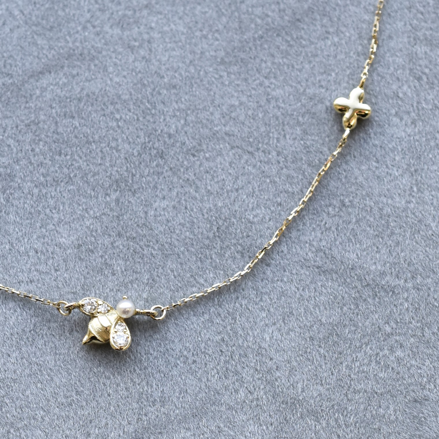 【109N0009-TY】K10YG　鑽石＆小珍珠　項錬（ダイヤモンド＆パール　ネックレス）