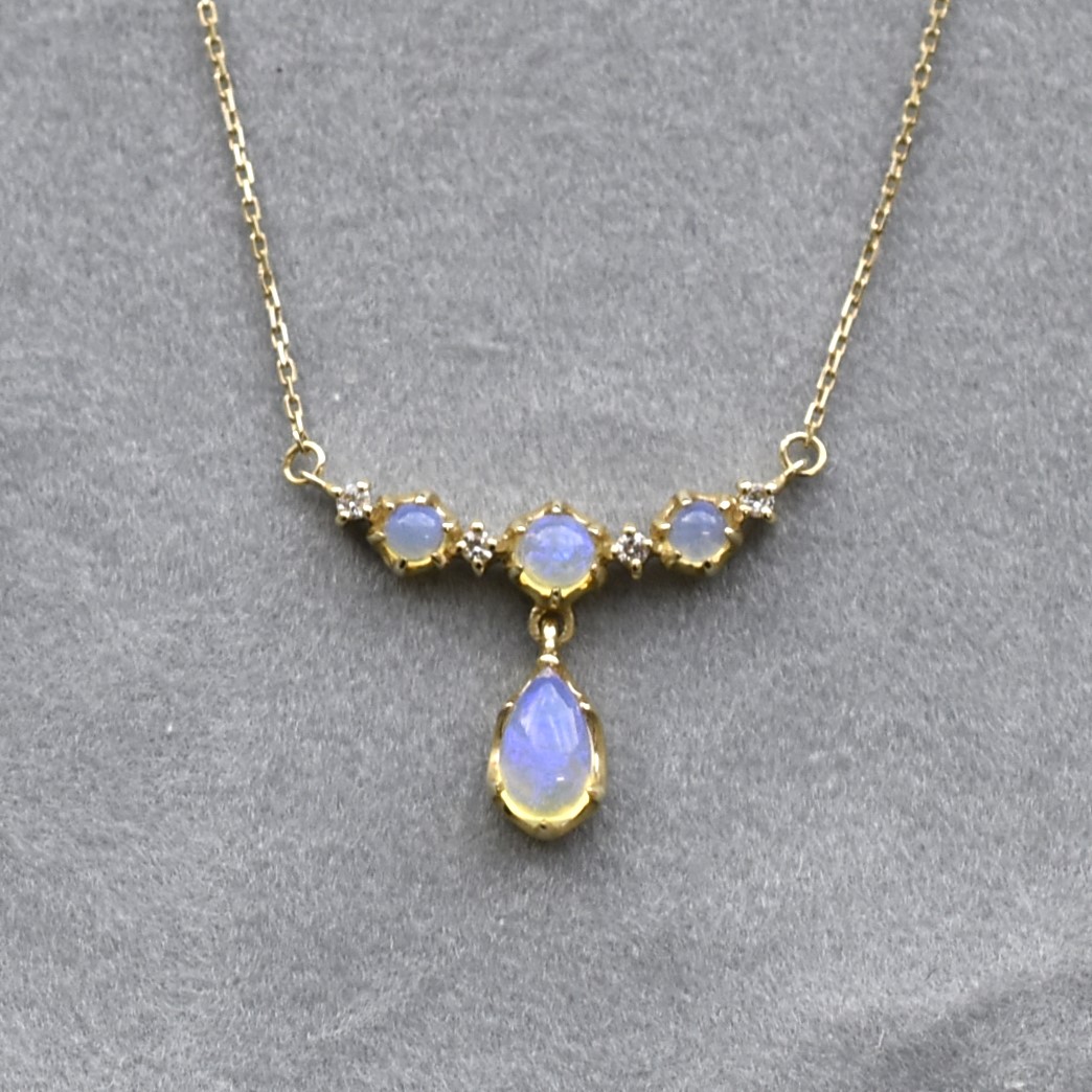 【109N0026-TY】K10YG　蛋白石＆鑽石　項錬（オパール＆ダイヤモンド　ネックレス）