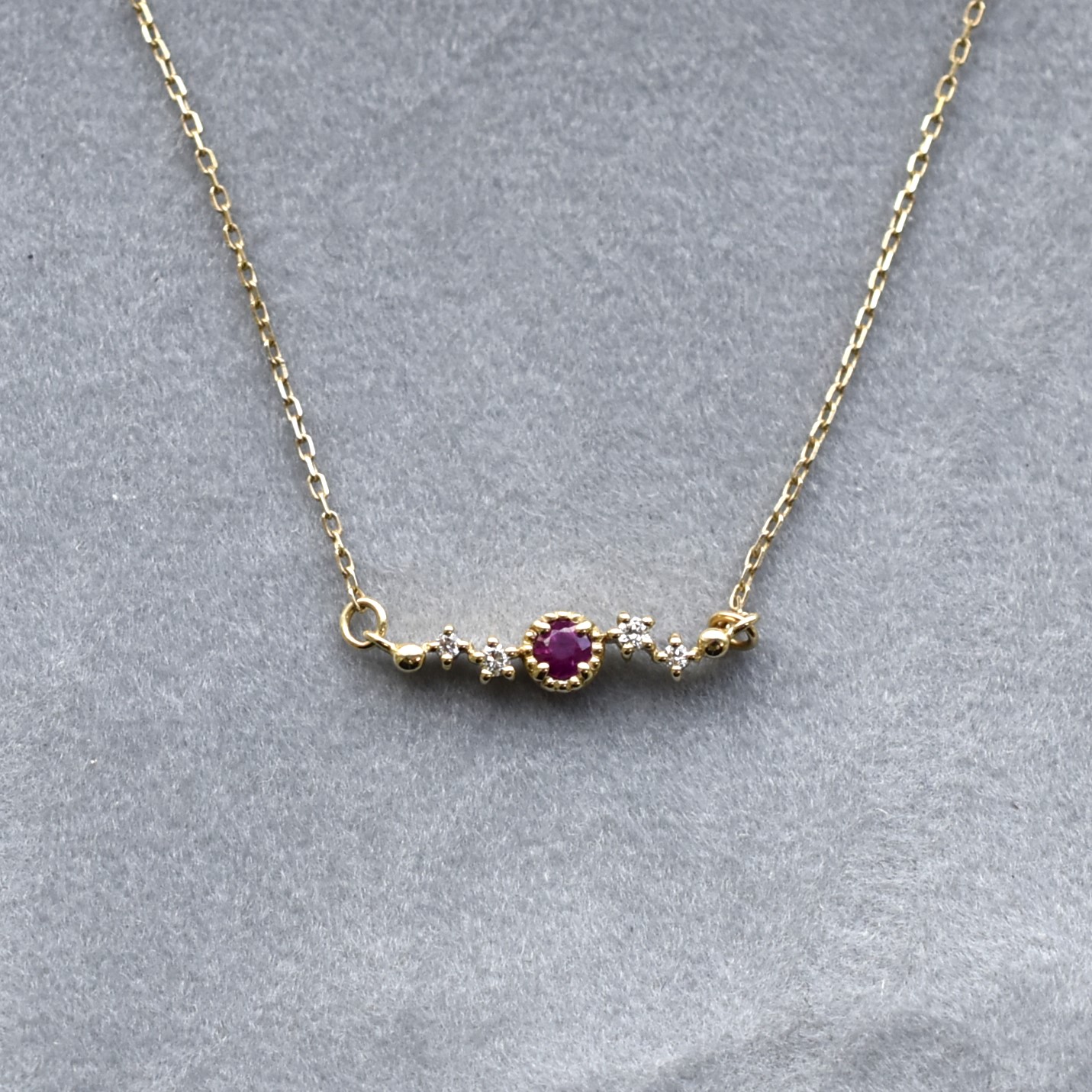 【109N0037-RB-TY】K10YG　紅寶石＆鑽石　項錬（ルビー＆ダイヤモンド　ネックレス）