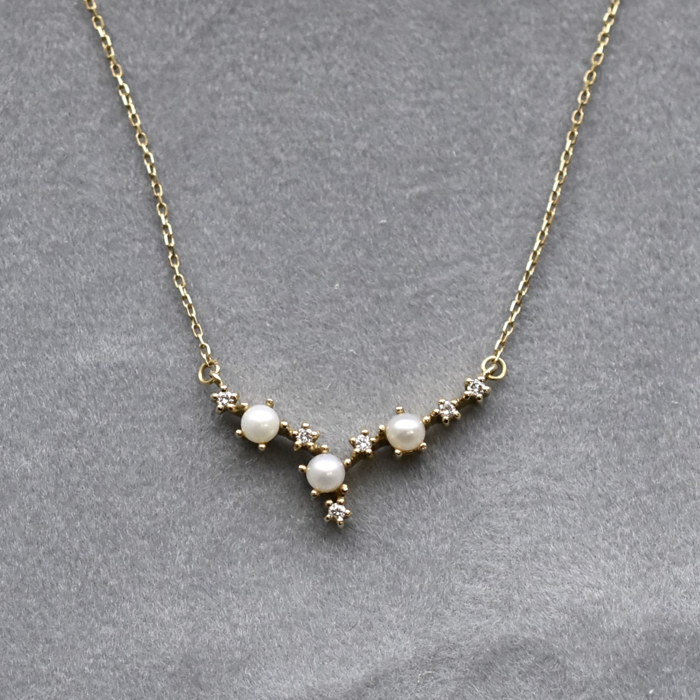 【109N0042-TY】K10YG　淡水珍珠＆鑽石　項錬（パール＆ダイヤモンド　ネックレス）