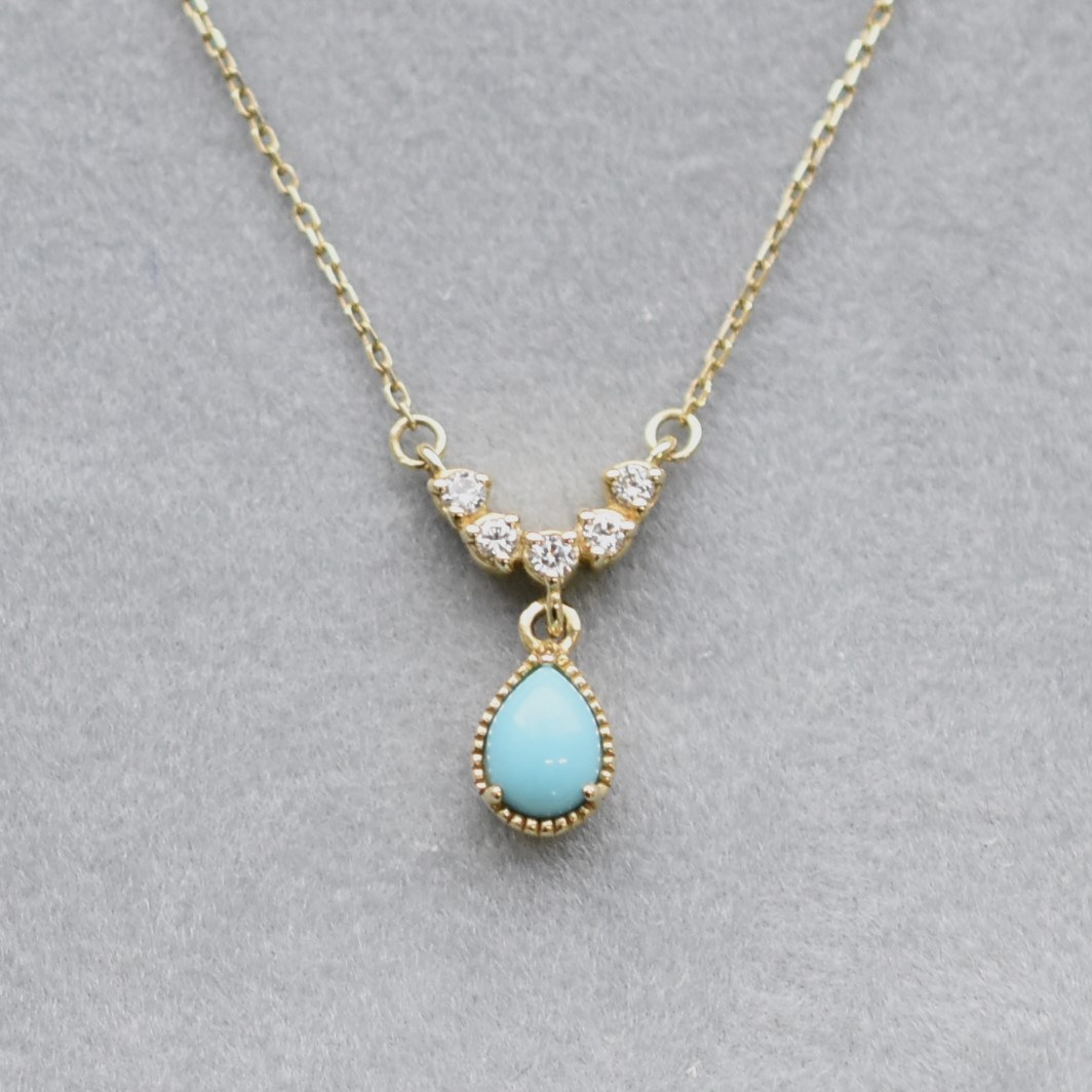 【109N0045-TQ-TY】K10YG　綠松石＆鑽石　項錬（ターコイズ＆ダイヤモンド　ネックレス）