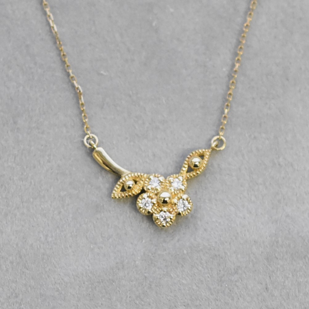 【109N0070-TY】K10YG　鑽石　一枝花　項錬（ダイヤモンド　一輪の花　ネックレス）