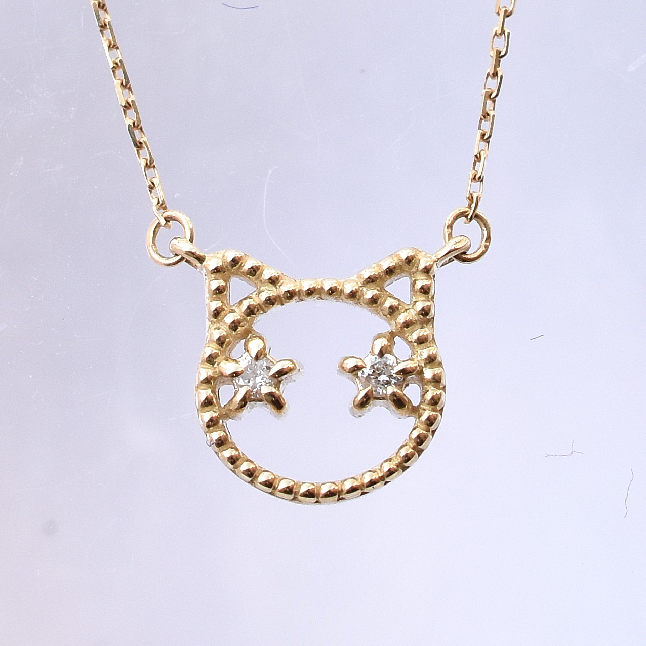 【109N0087-TY】K10YG　鑽石　Cat　項錬（オパール　ネコ　ネックレス）