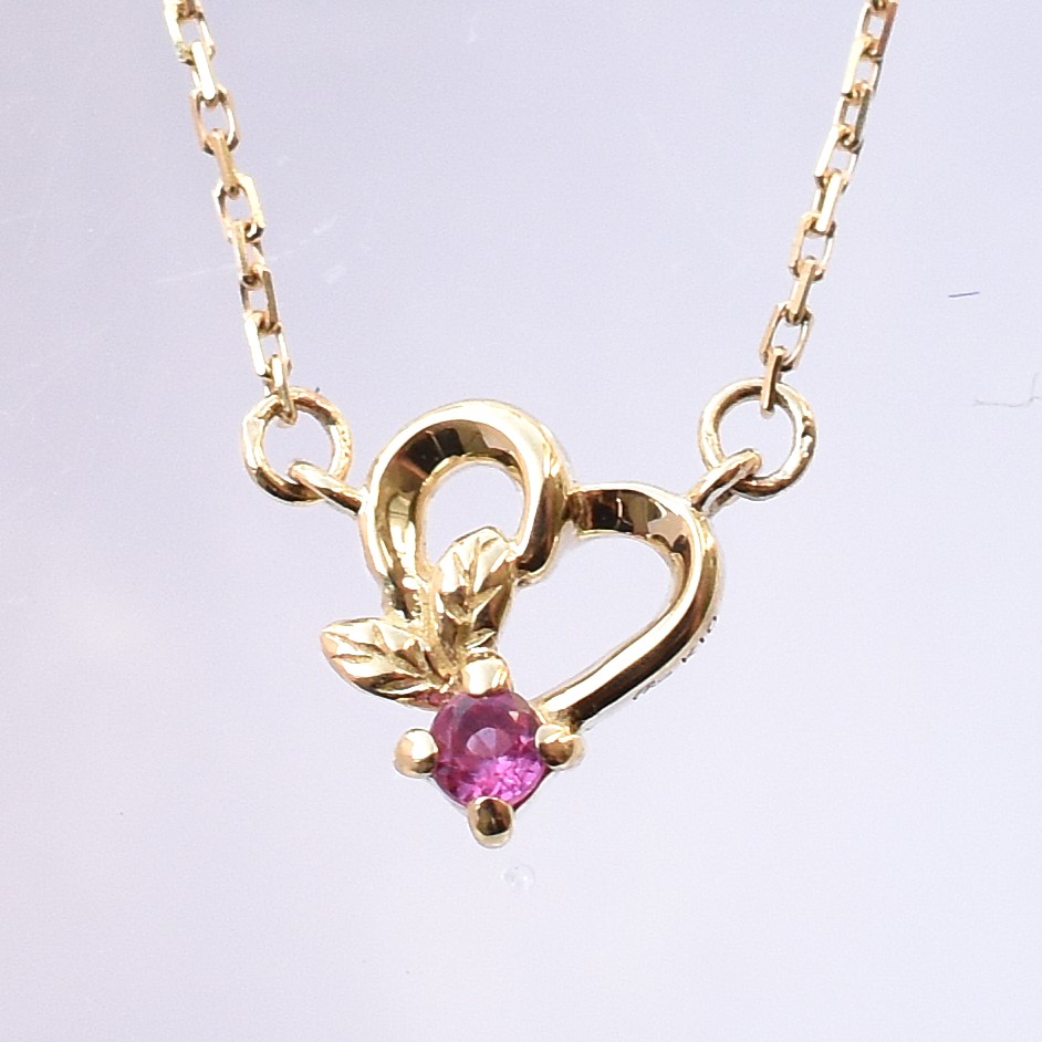 【109N0090-RB-TY】K10YG　紅寶石　愛心　項錬（ルビー　ハート　ネックレス）