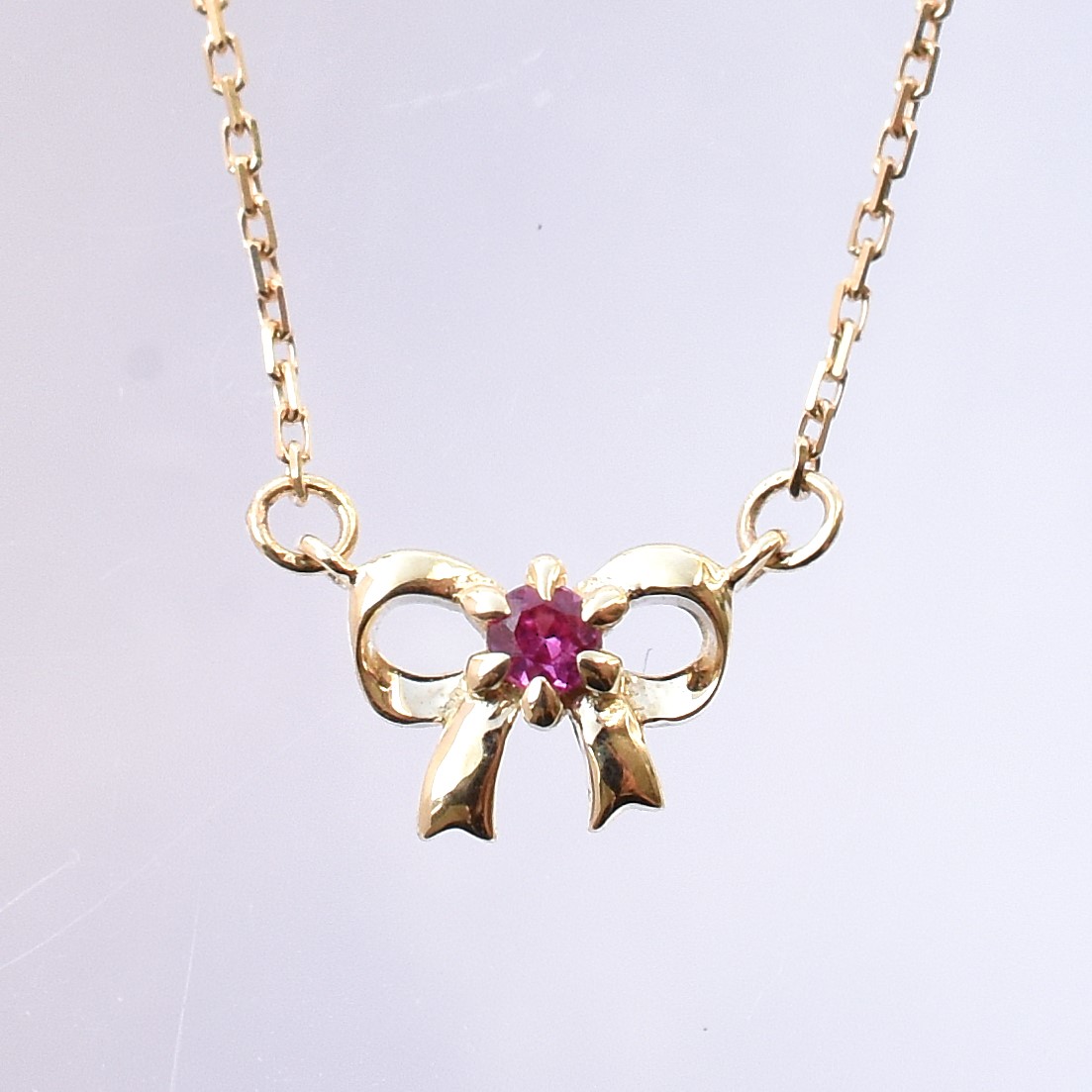 【109N0091-RB-TY】K10YG　紅寶石　蝴蝶結　項錬（ルビー　蝶々結び　ネックレス）