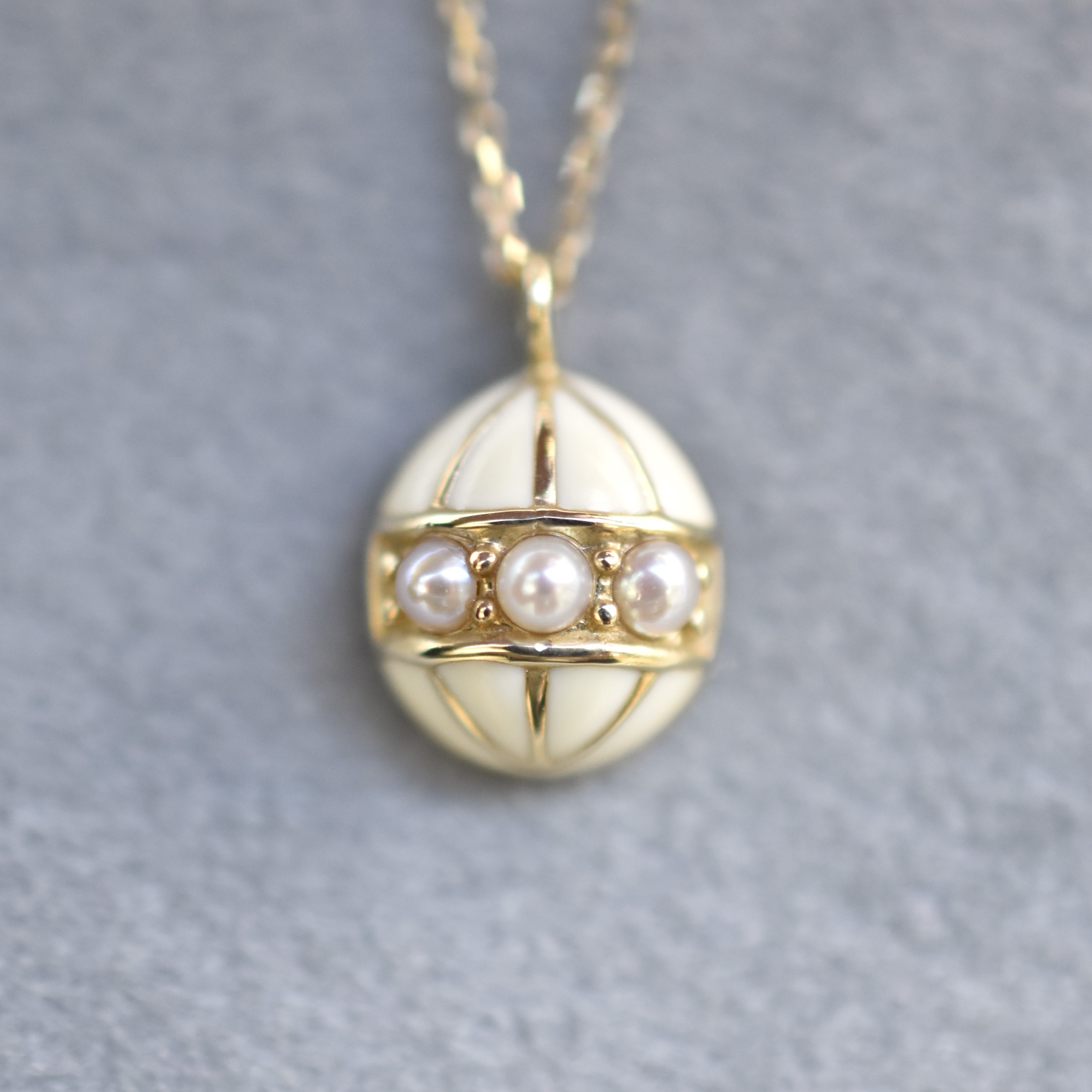 【109P0071】K10YG　淡水珍珠＆冷琺瑯(白)　項錬（淡水パール＆エナメル(白)　ネックレス）