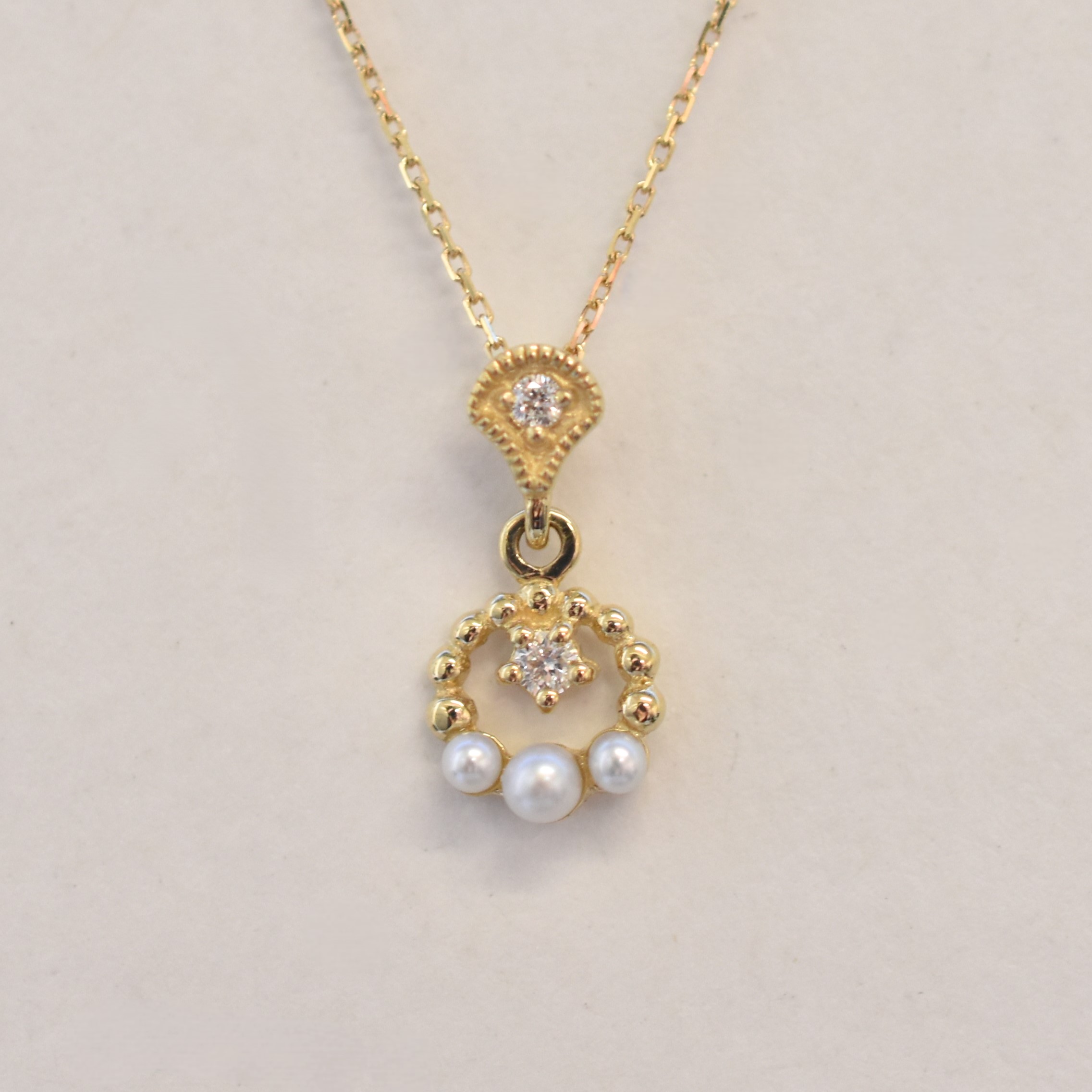 【109P0150-DF】K10YG　淡水珍珠＆鑽石　項錬（淡水パール＆ダイヤモンド　ネックレス）