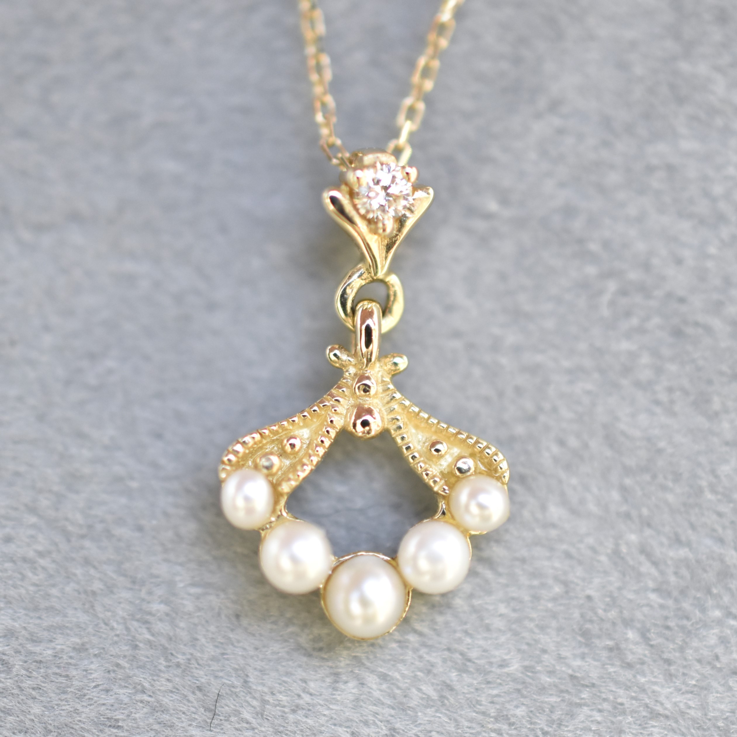 【109P0211】K10YG　淡水珍珠＆鑽石　項錬（淡水パール＆ダイヤモンド　ネックレス）