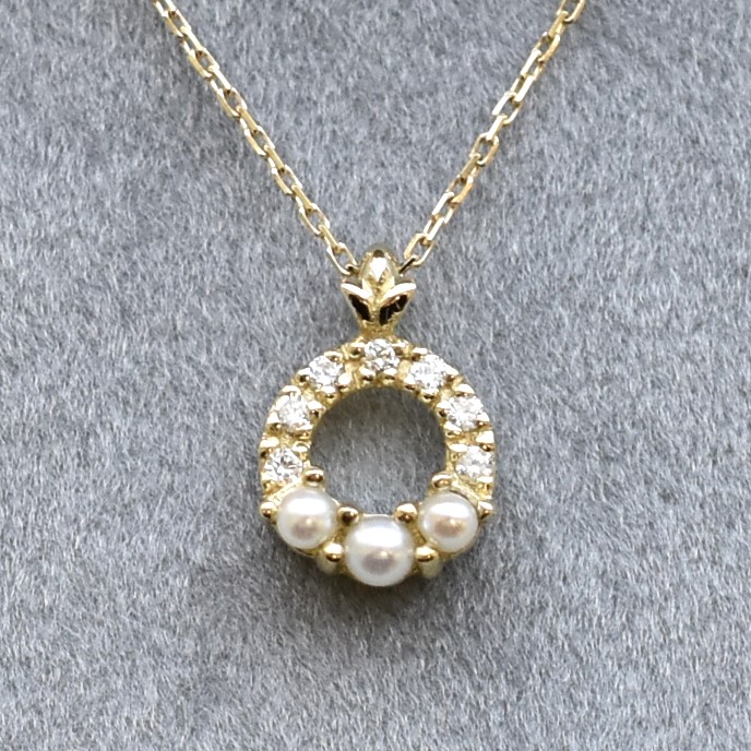 【109P0220】K10YG　淡水珍珠＆鑽石　項錬（淡水パール＆ダイヤモンド　ネックレス）