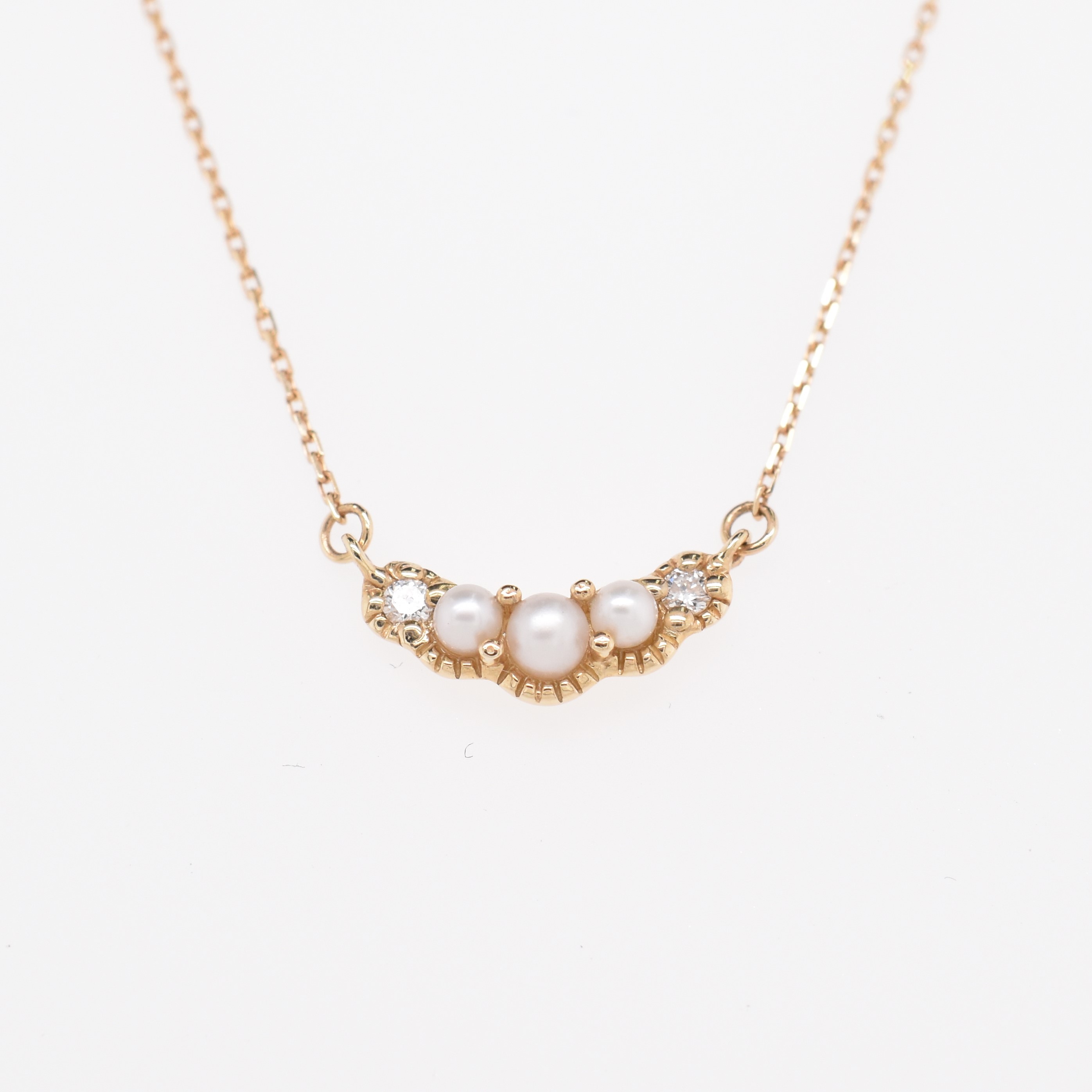 【109P0221-TY】K10YG　淡水珍珠＆鑽石　豆莢　項錬（淡水パール＆ダイヤモンド　豆　ネックレス）