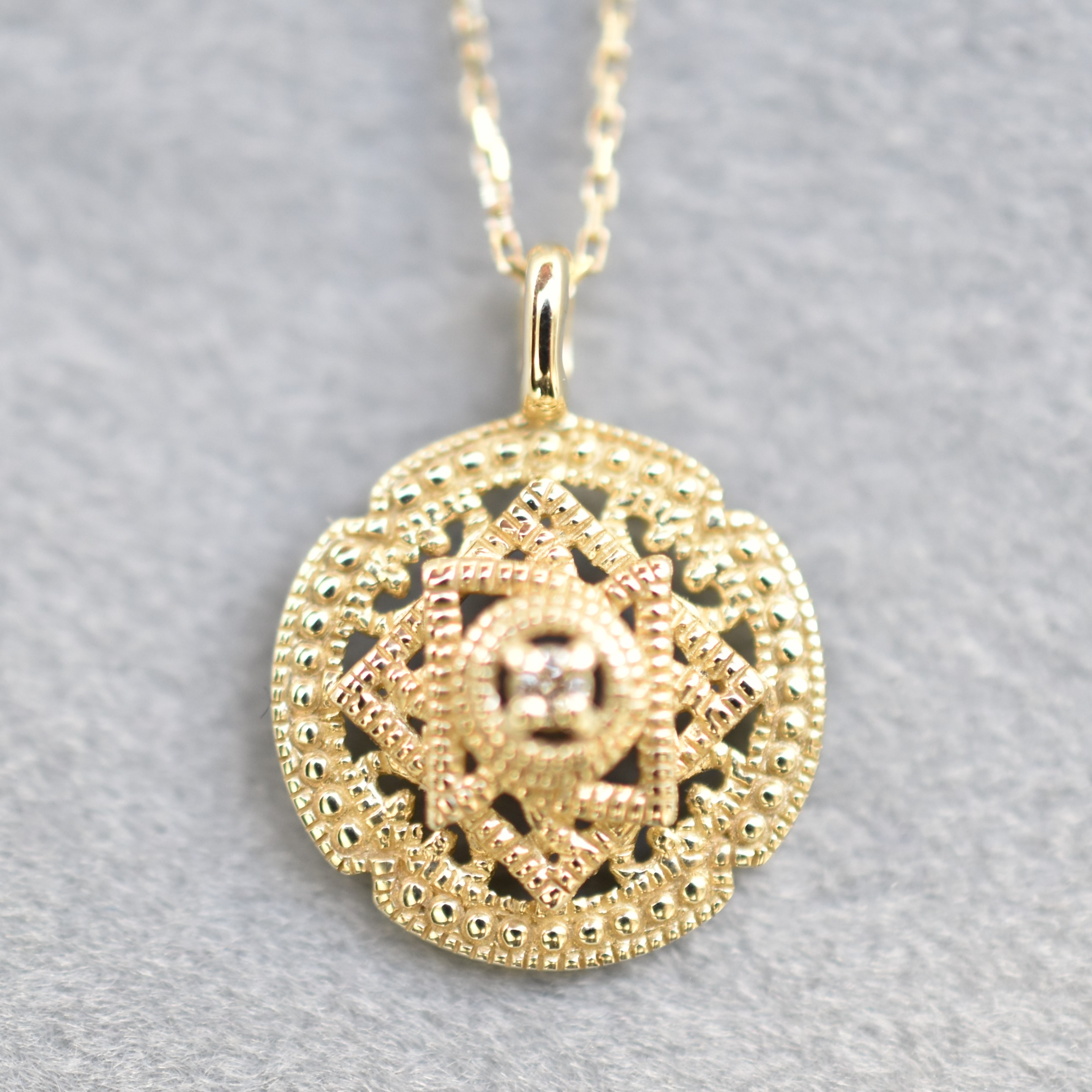 【109P0230】K10YG　鑽石　圓形　項錬（ダイヤモンド　円形　ネックレス）