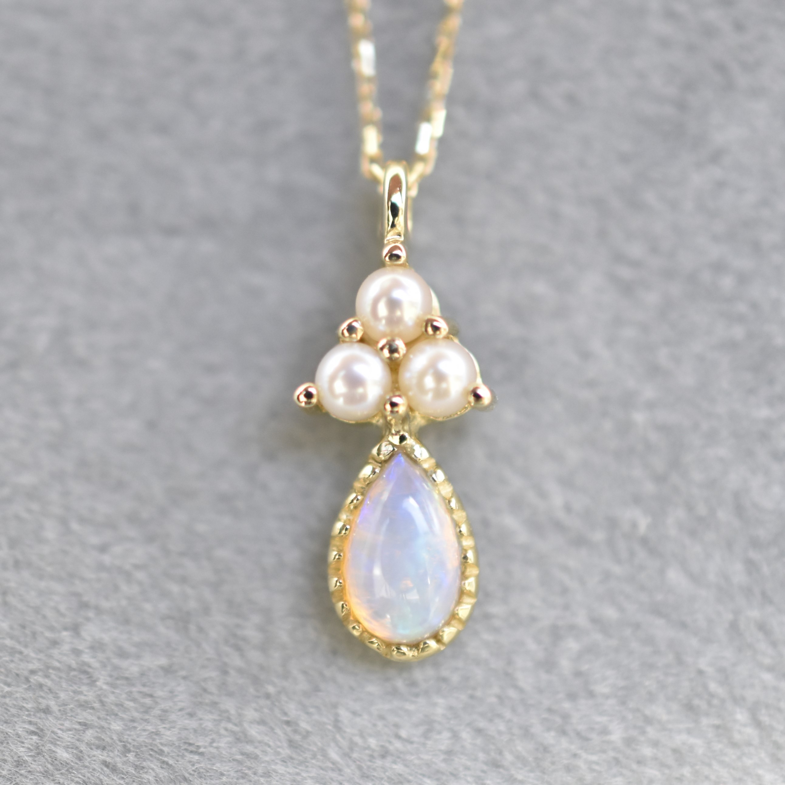 【109P0276-OP】K10YG　蛋白石＆淡水珍珠　項錬（オパール＆淡水パール　ネックレス）