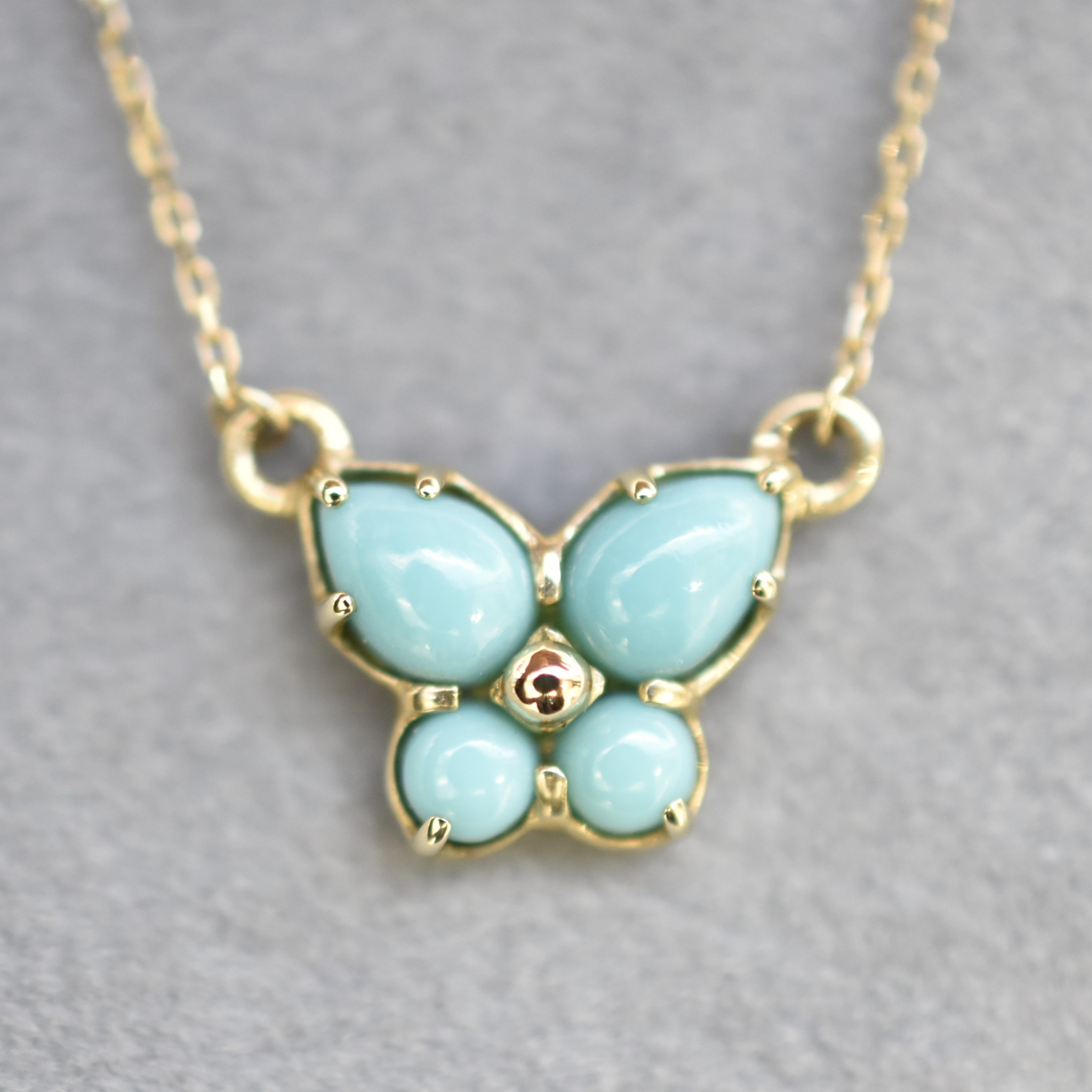 【109P0277-TQ-TY】K10YG　綠松石　蝴蝶　項錬（ターコイズ　蝶　ネックレス）