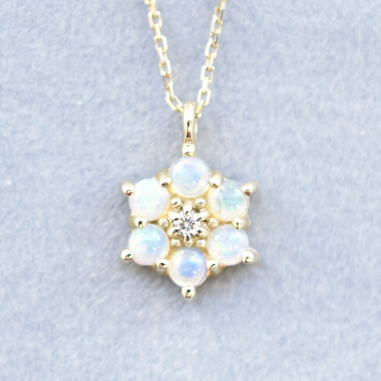 【109P0308-OP】K10YG　蛋白石＆鑽石　項錬（オパール＆ダイヤモンド　ネックレス）