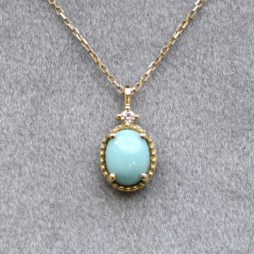 【109P0309-TQ】K10YG　綠松石＆鑽石　項錬（ターコイズ＆ダイヤモンド　ネックレス）