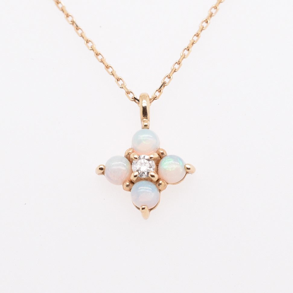 【109P0310-OP】K10YG　蛋白石＆鑽石　項錬（オパール＆ダイヤモンド　ネックレス）