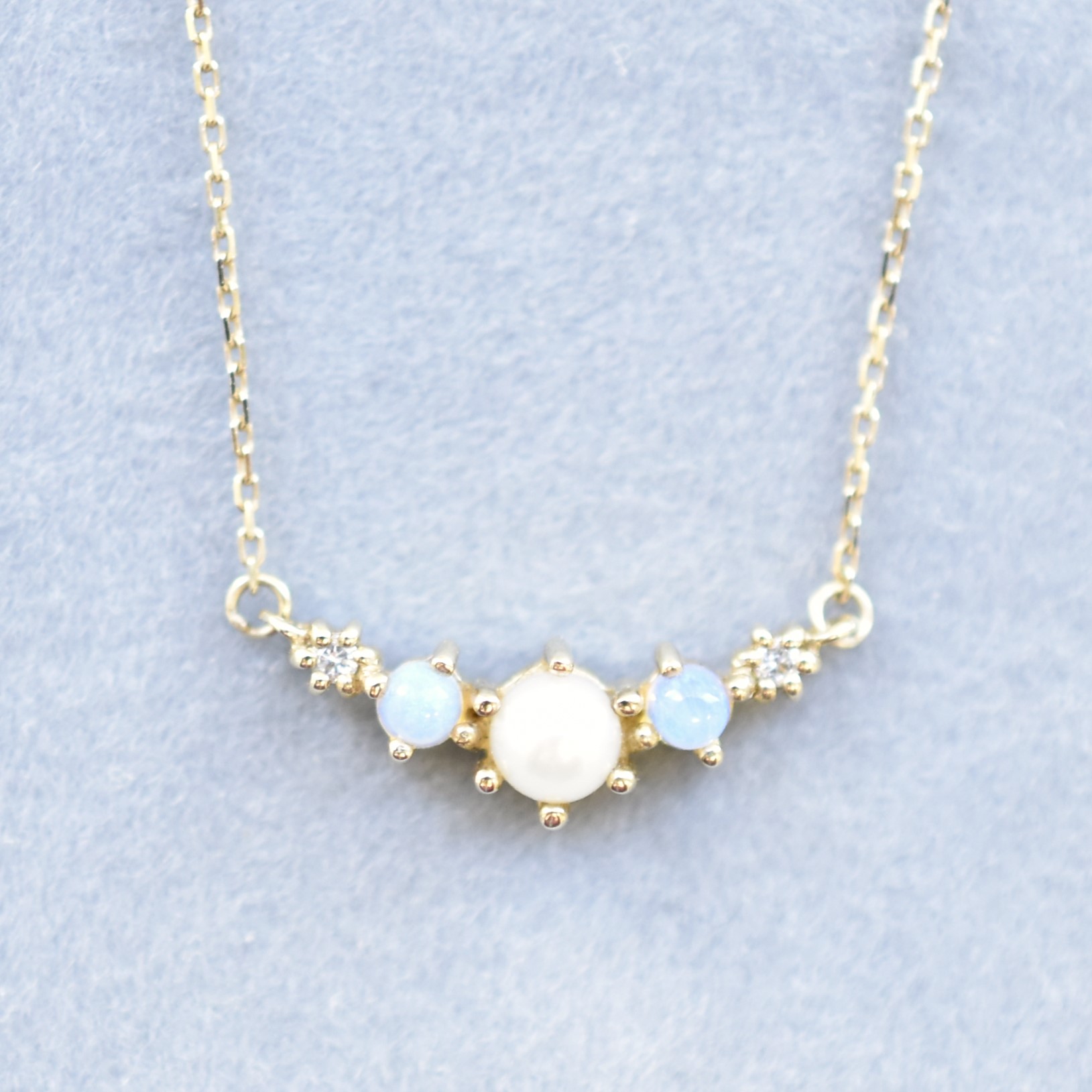 【109P0341-OP-TY】K10YG　淡水珍珠＆蛋白石＆鑽石　項錬（淡水パール＆オパール＆ダイヤモンド　ネックレス）