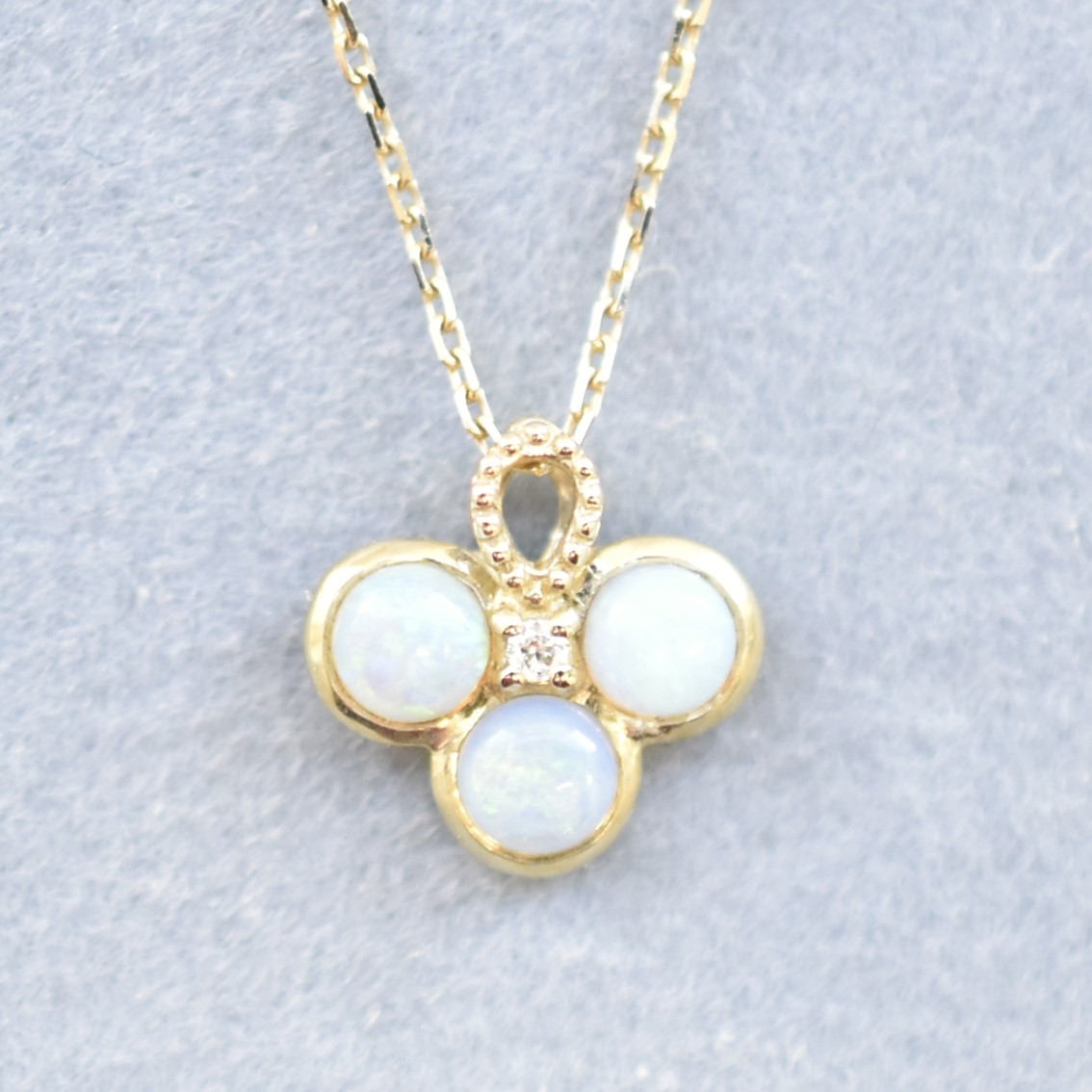 【109P0371-OP】K10YG　蛋白石＆鑽石　項錬（オパール＆ダイヤモンド　ネックレス）