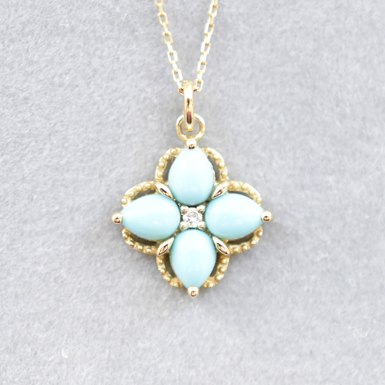 【109P0374-TQ】K10YG　綠松石＆鑽石　項錬（ターコイズ＆ダイヤモンド　ネックレス）