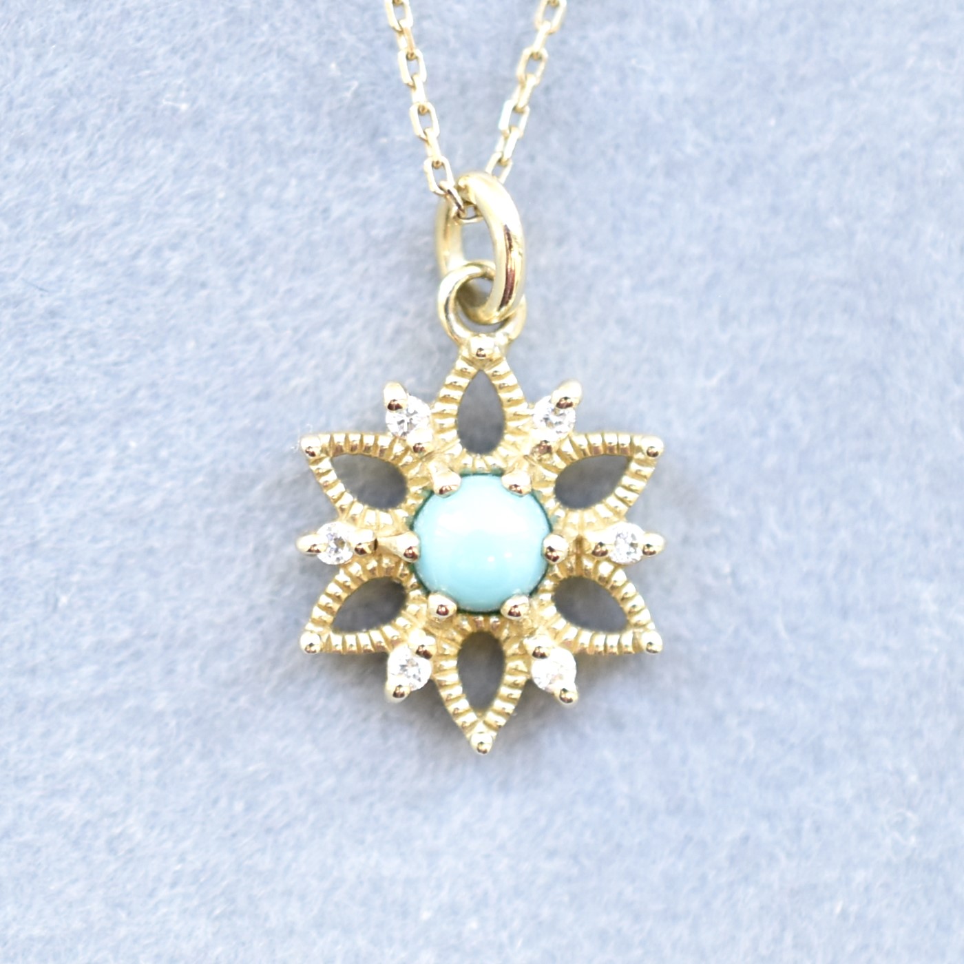 【109P0375-TQ】K10YG　綠松石＆鑽石　項錬（ターコイズ＆ダイヤモンド　ネックレス）