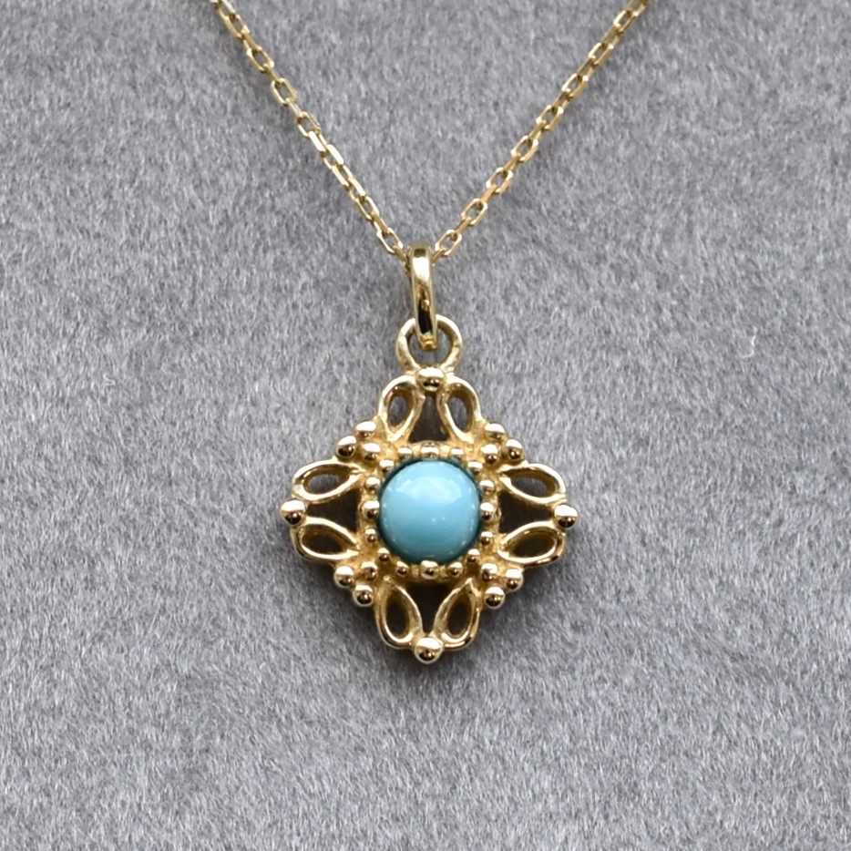 【109P0376-TQ】K10YG　綠松石　項錬（ターコイズ　ネックレス）