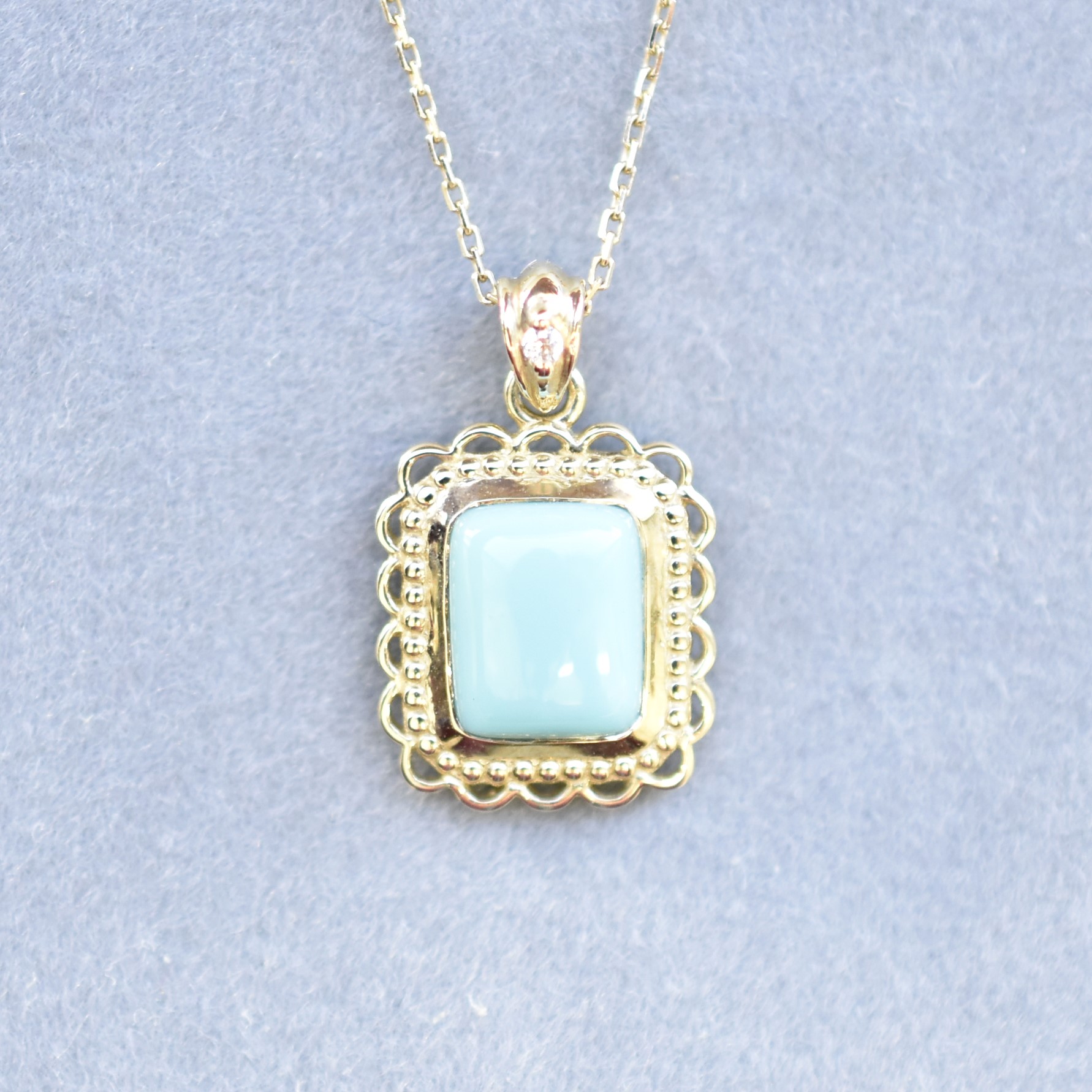 【109P0377-TQ】K10YG　綠松石＆鑽石　項錬（ターコイズ＆ダイヤモンド　ネックレス）