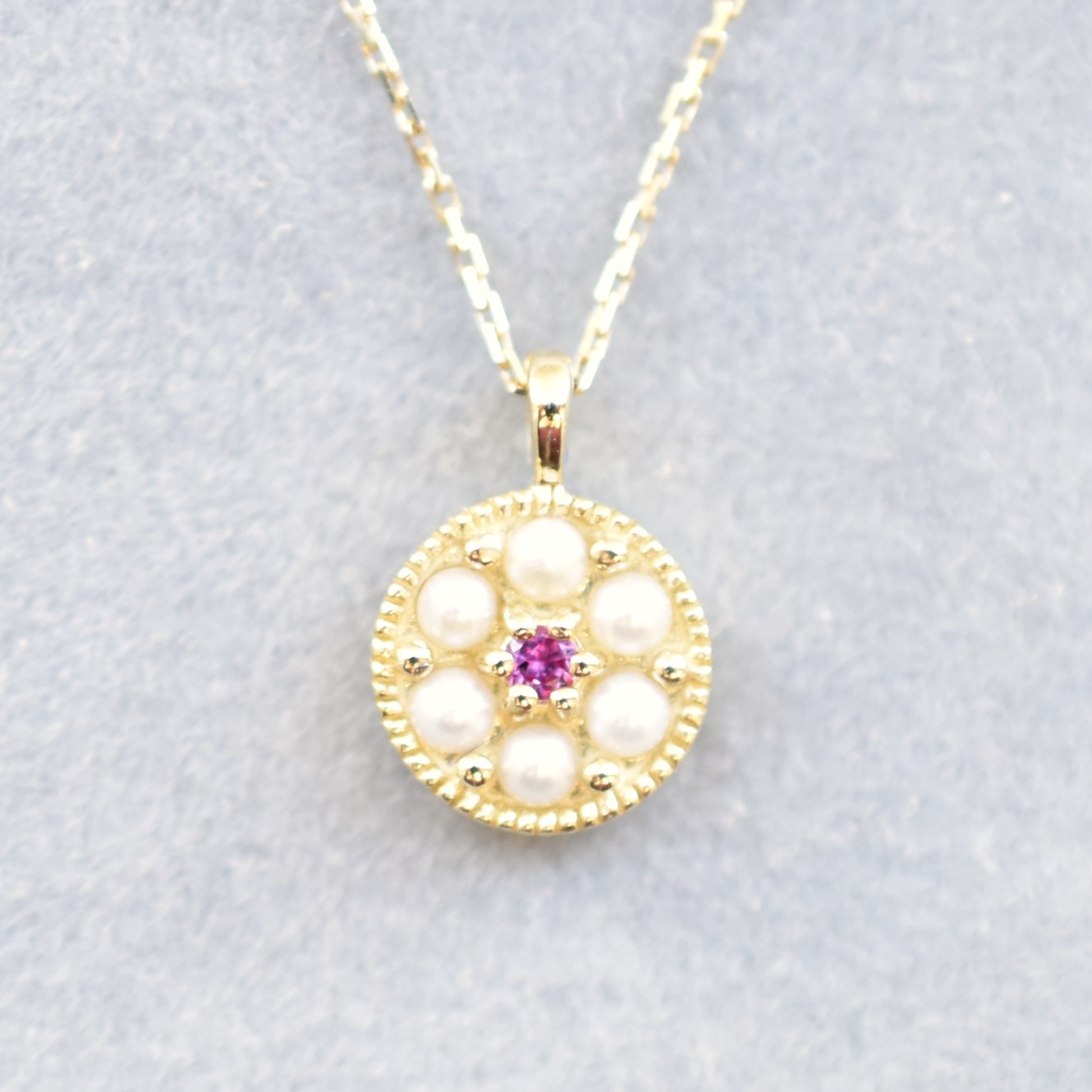 【109P0425-RB】K10YG　紅寶石＆淡水珍珠　項錬（ルビー＆淡水パール　ネックレス）