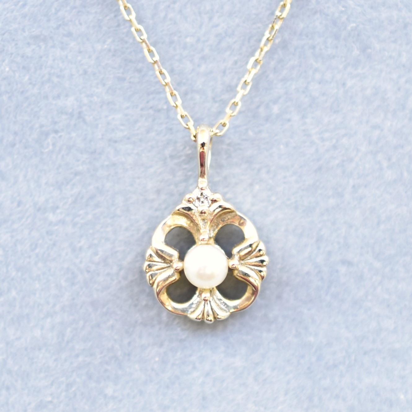 【109P0431】K10YG　淡水珍珠＆鑽石　項錬（淡水パール＆ダイヤモンド　ネックレス）