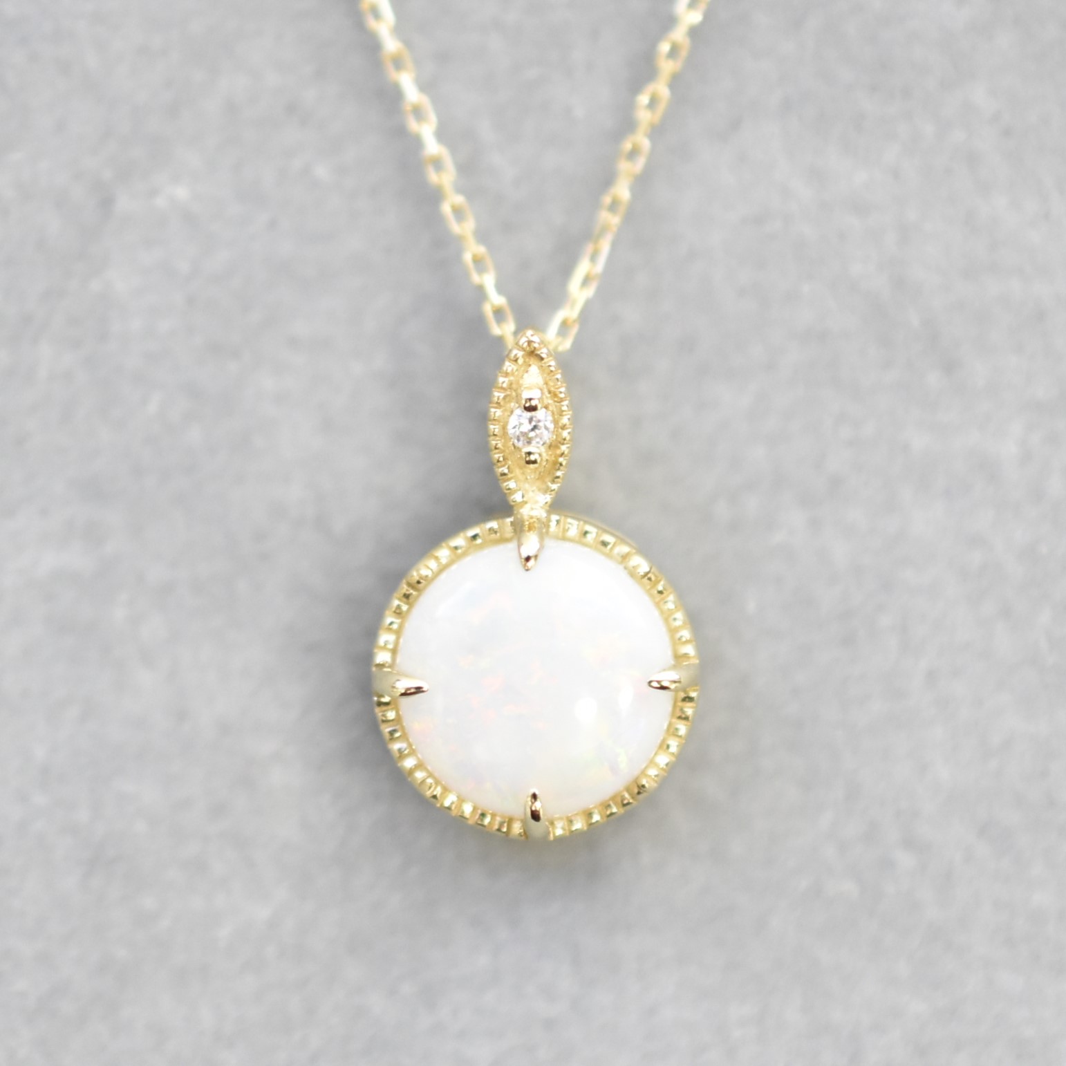 【109P0622-TY】K10YG　蛋白石＆鑽石　項錬（オパール＆ダイヤモンド　ネックレス）