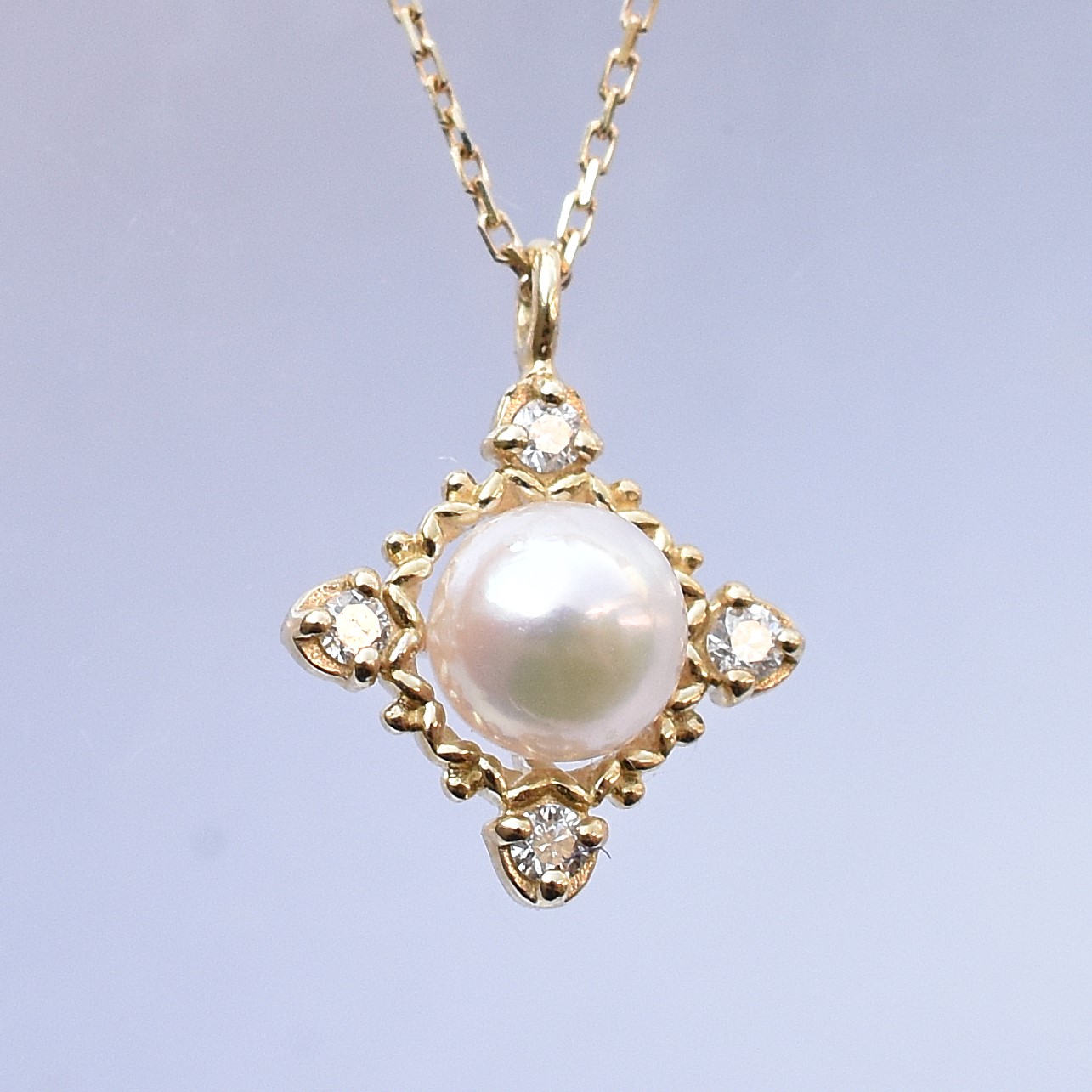 【109P0661-TY】K10YG　阿古屋珍珠＆鑽石　項錬（アコヤパール＆ダイヤモンド　ネックレス）