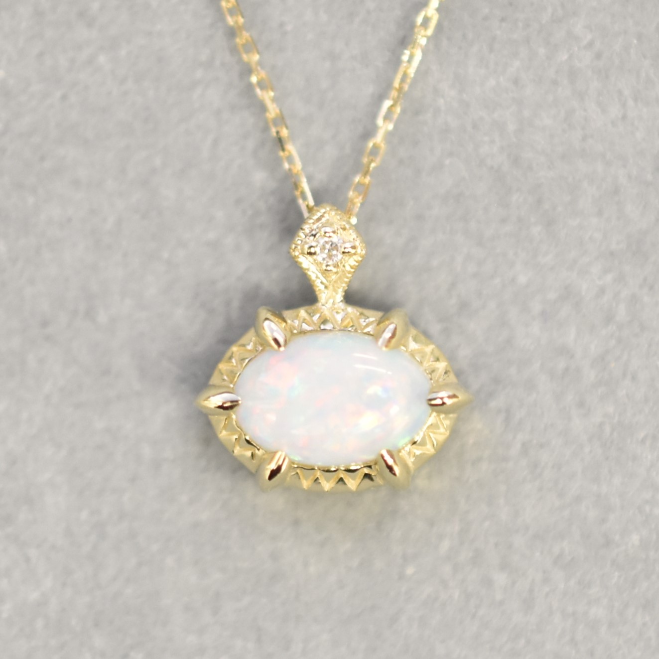 【109P0664-TY】K10YG　蛋白石＆鑽石　項錬（オパール＆ダイヤモンド　ネックレス）