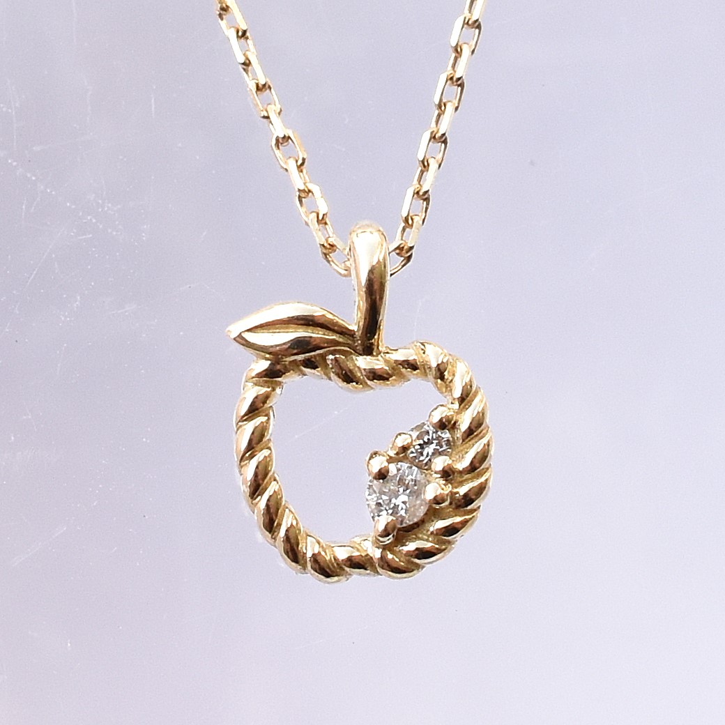 【109P0676】K10YG　鑽石　蘋果　項錬（ダイヤモンド　リンゴ　ネックレス）