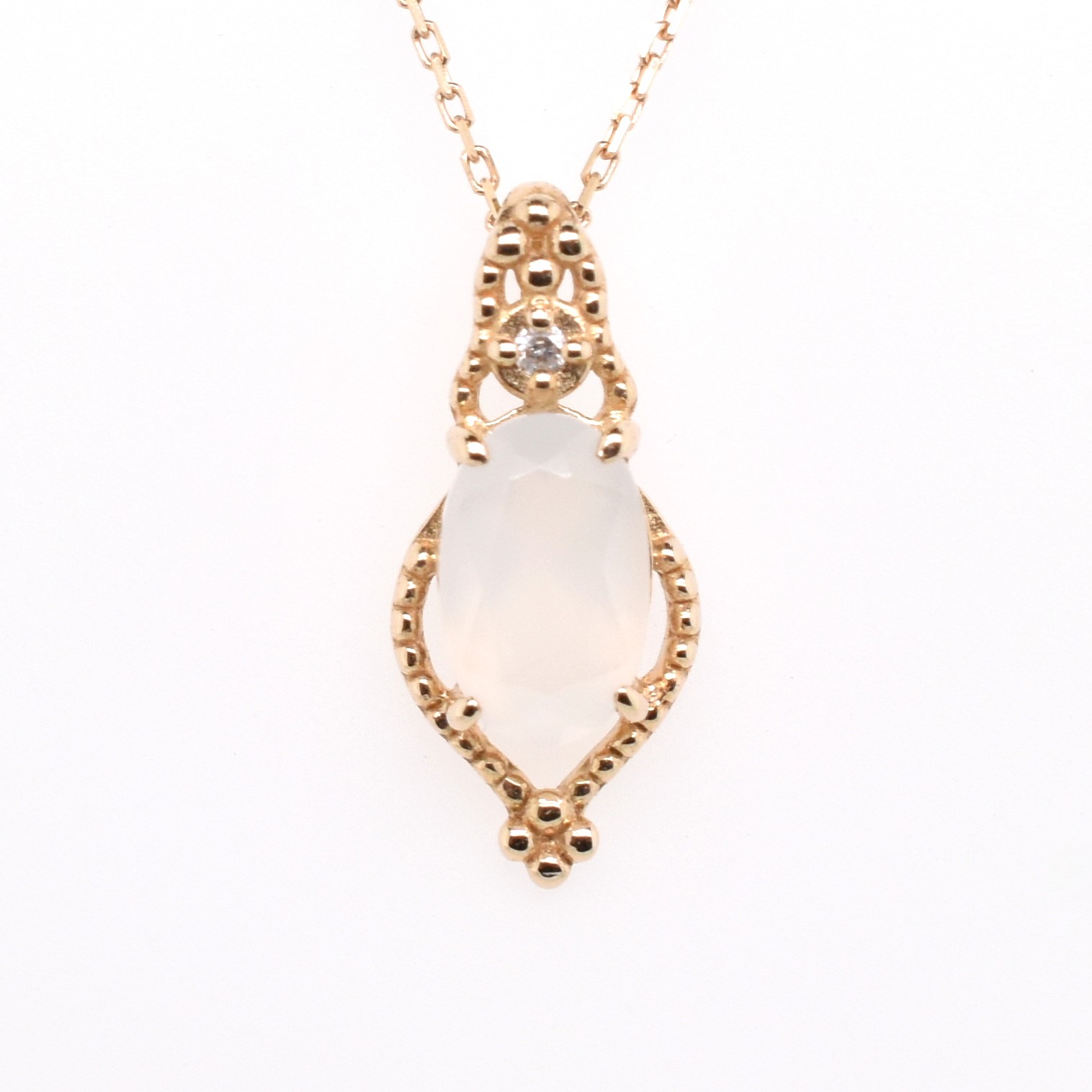 【109P0692】K10YG　月光石＆鑽石　項錬（ムーンストーン＆ダイヤモンド　ネックレス）