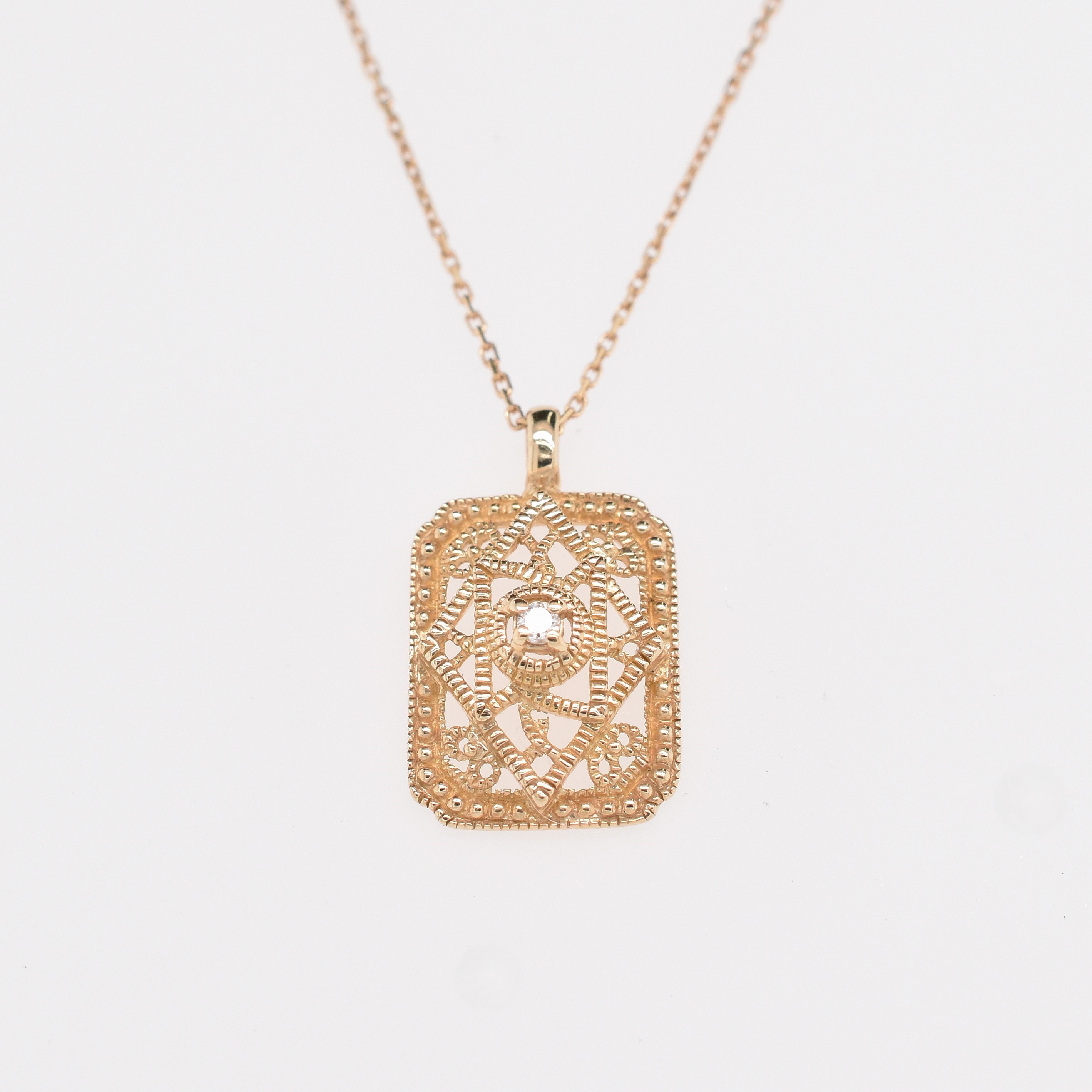 【609P0025】K10YG　鑽石　長方形　項錬（ダイヤモンド　長方形　ネックレス）