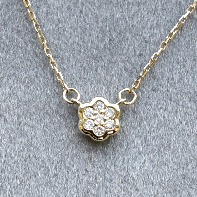 【609P0041-TY】K10YG　鑽石　小花　項錬（ダイヤモンド　小花　ネックレス）
