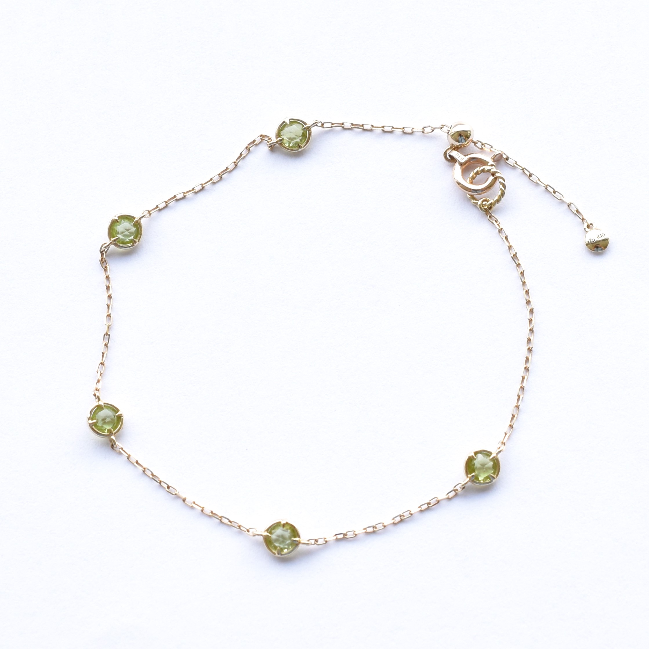 【109B0027-PD-TY】K10YG　橄欖石　手錬（ペリドット　ブレスレット）