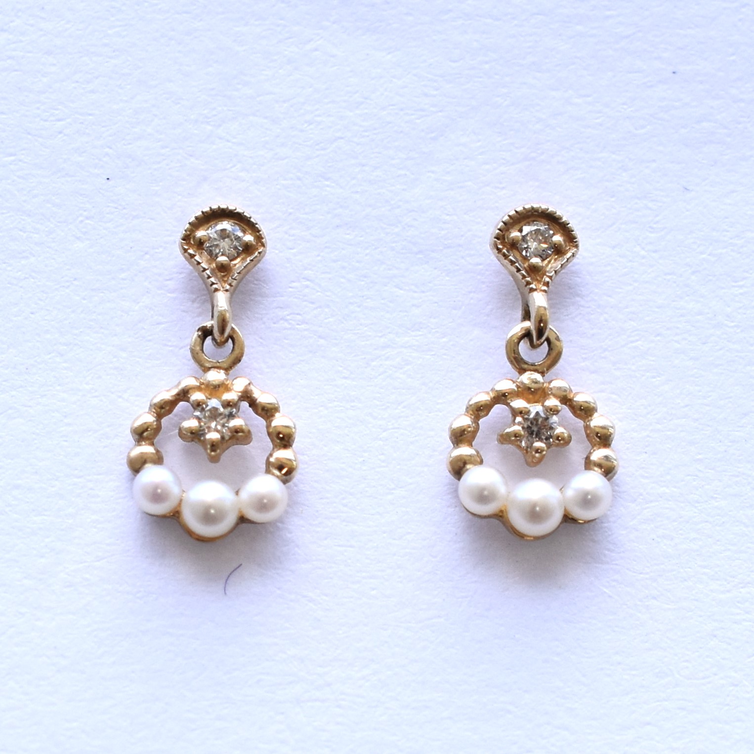 【109E0031-1-DF】K10YG　鑽石＆淡水珍珠　耳釘（ダイヤモンド＆淡水パール　ピアス）