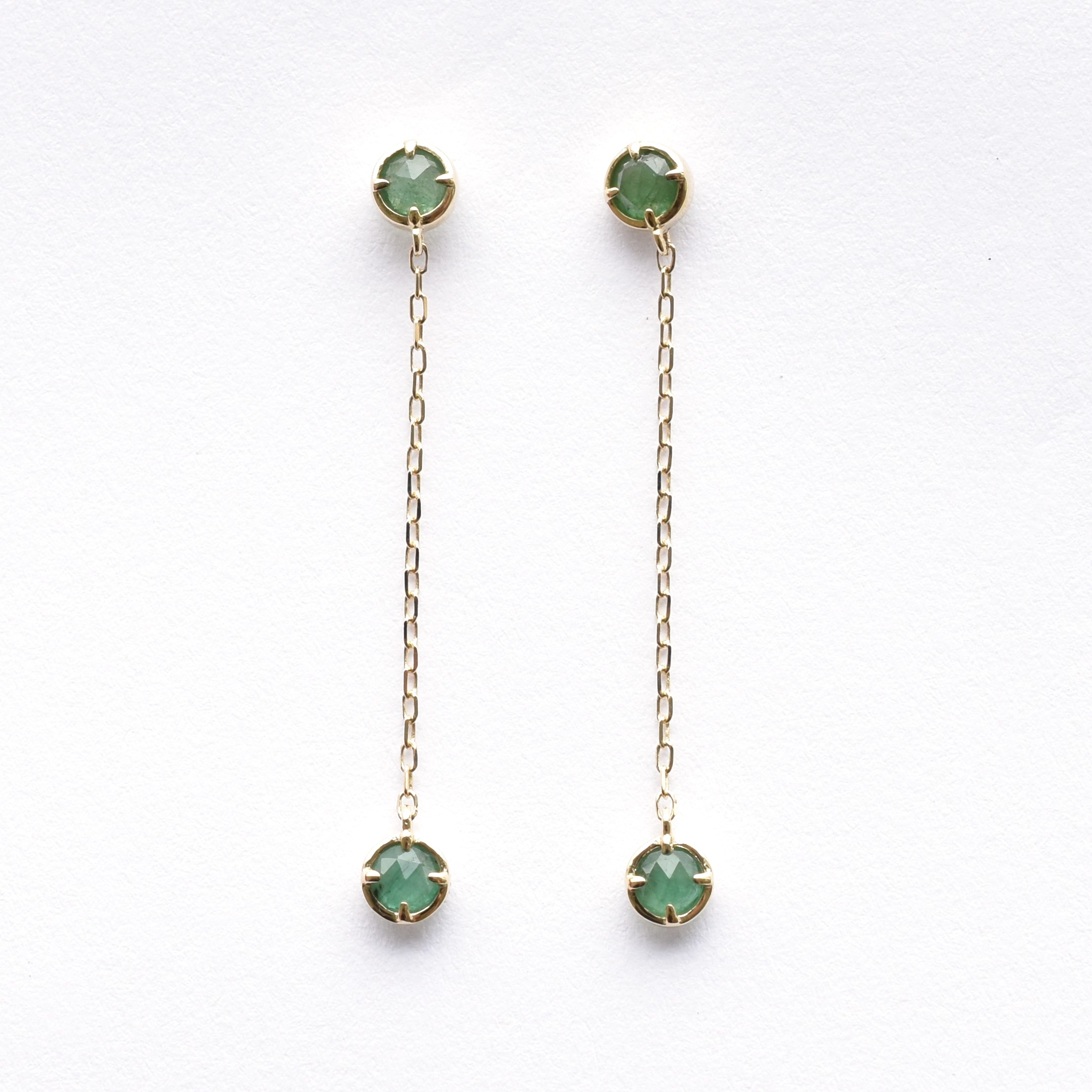 【109E0234-1-EM-TY】K10YG　祖母綠　耳釘（エメラルド　ピアス）