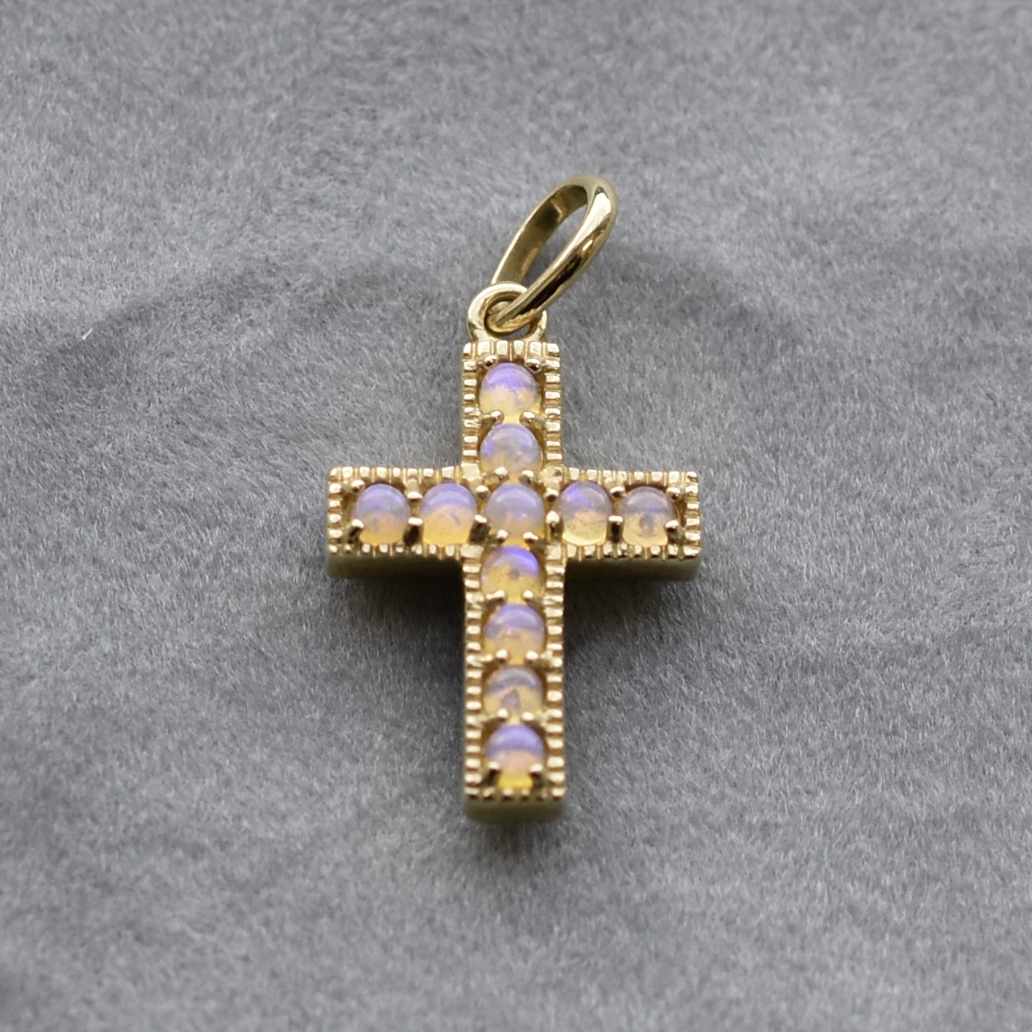 【109P0062-OP】K10YG　蛋白石＆淡水珍珠　十字架(雙面)　吊墜（オパール＆淡水パール　十字架(リバーシブル)　ペンダント）