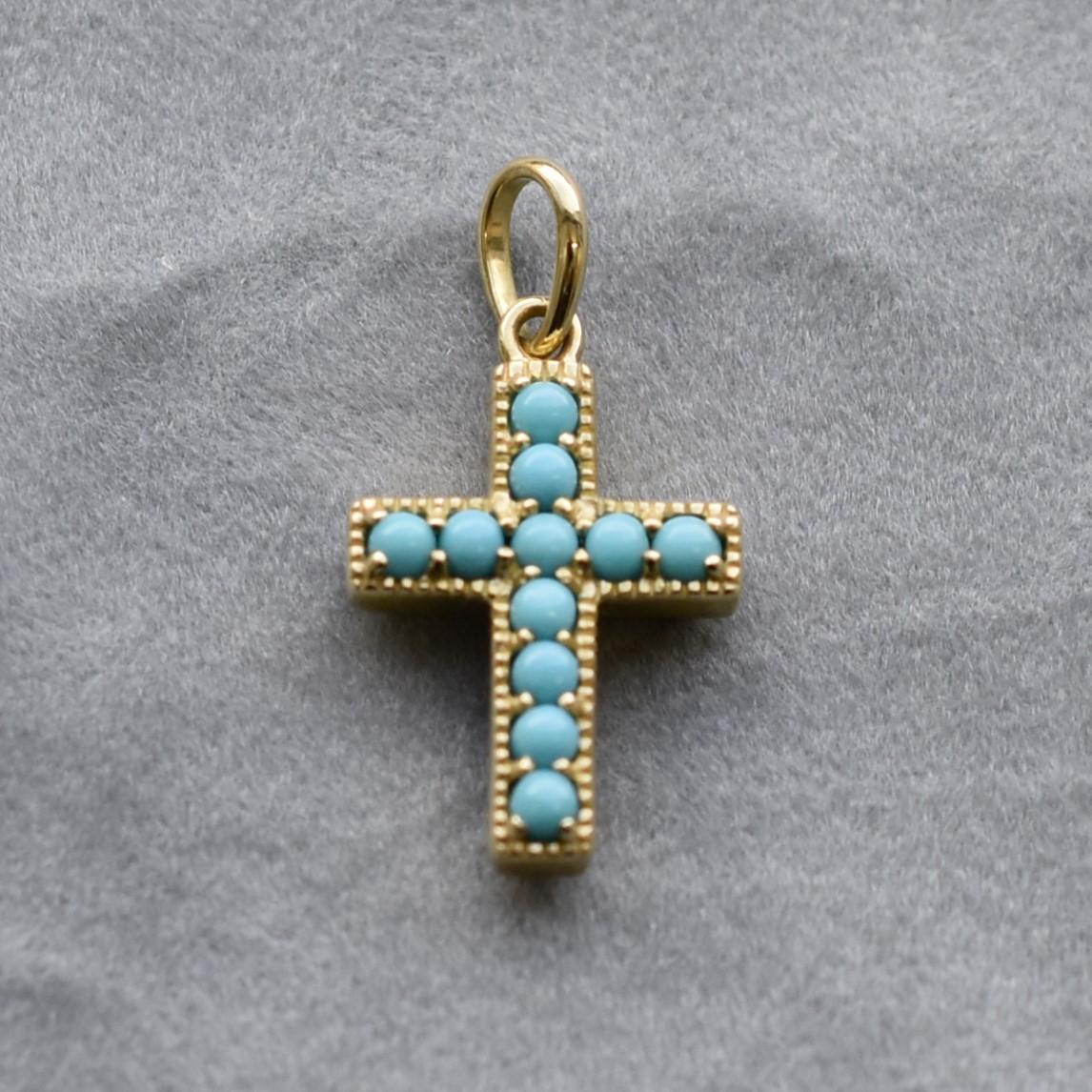 【109P0062-TQ】K10YG　綠松石＆淡水珍珠　十字架(雙面)　吊墜（ターコイズ＆淡水パール　十字架(リバーシブル)　ペンダント）