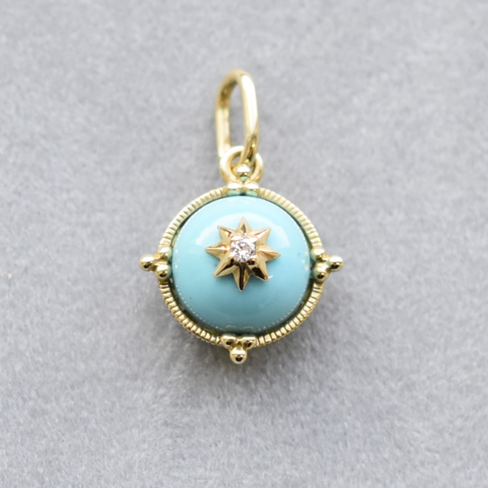 【109P0140-TQ】K10YG　綠松石＆鑽石　小球　吊墜（ターコイズ＆ダイヤモンド　玉　ペンダント）