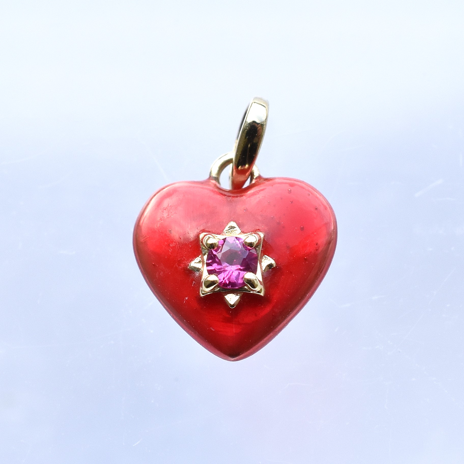 【109P0538-RB-1】K10YG　紅寶石＆冷琺瑯(紅)　愛心　吊墜（ルビー＆エナメル(レッド)　ハート　ペンダント）