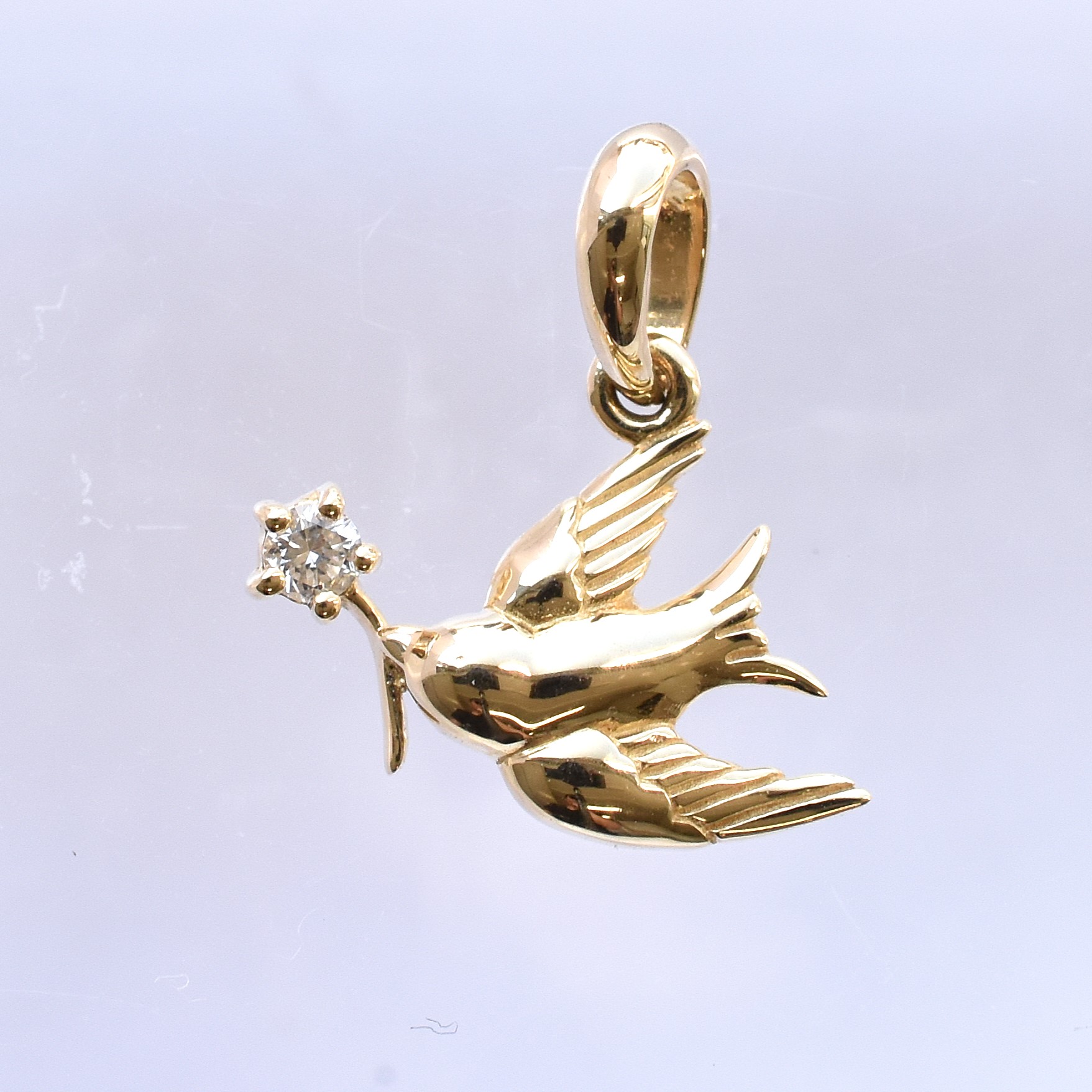 【109P0652-1】K10YG　鑽石　鳥　吊墜（ダイヤモンド　鳥　ペンダント）