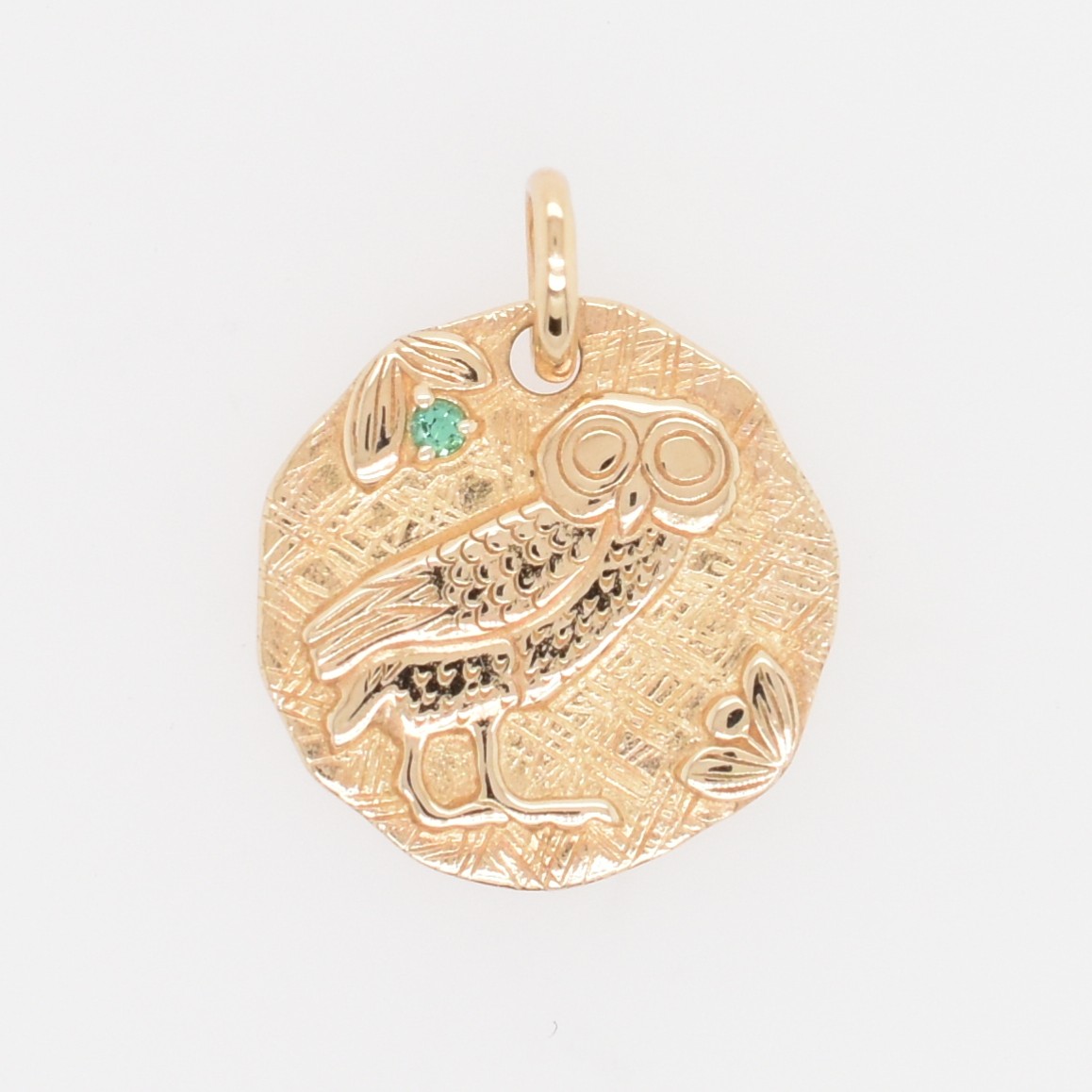 【109P0682-EMF】K10YG　祖母綠　Owl(雙面)　吊墜（エメラルド　フクロウ(リバーシブル)　ペンダント）
