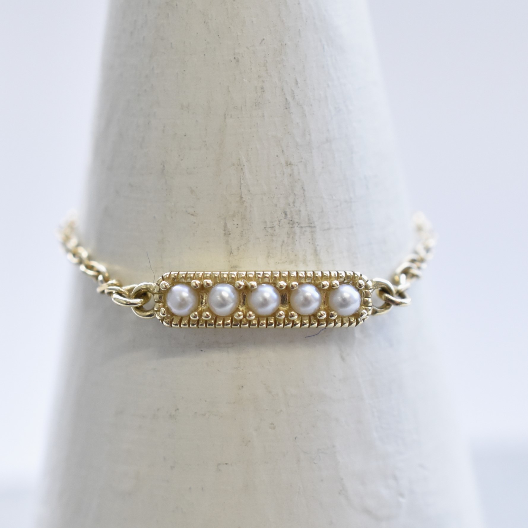 【109R0299-TY】K10YG　淡水珍珠　戒指(錬戒)（淡水パール　チェーンリング）