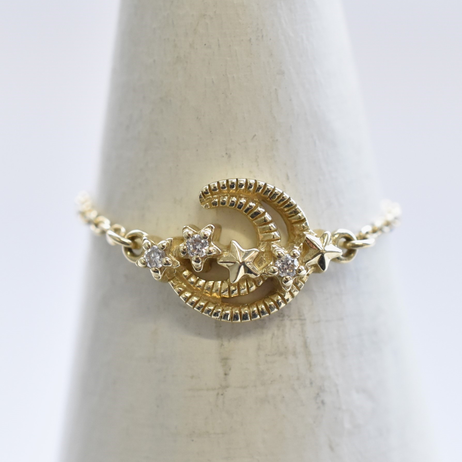 【109R0300-TY】K10YG　鑽石　月亮　戒指(錬戒)（ダイヤモンド　月　チェーンリング）