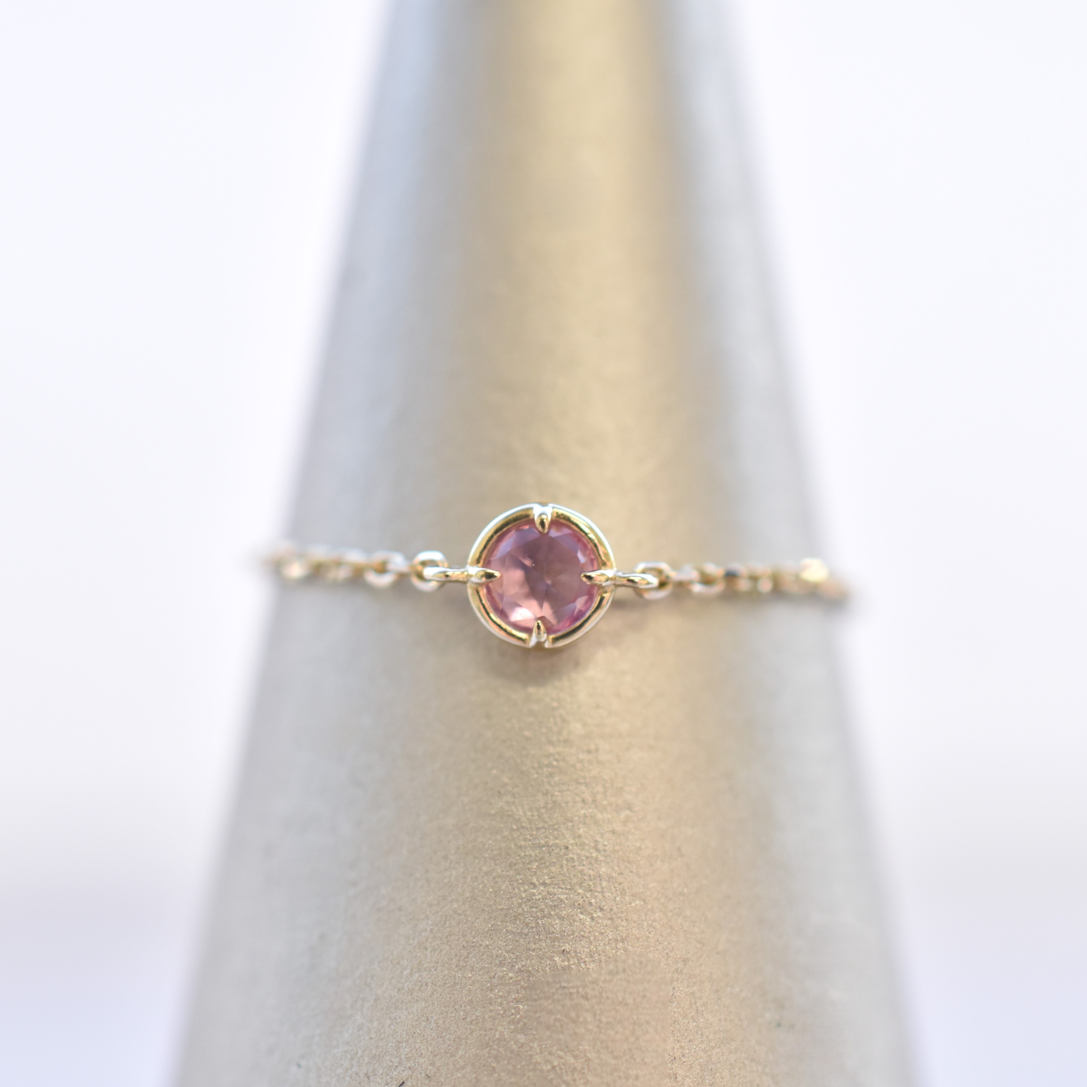 【109R0316-PTL-TY】K10YG　粉碧璽　戒指(錬戒)（ピンクトルマリン　チェーンリング）