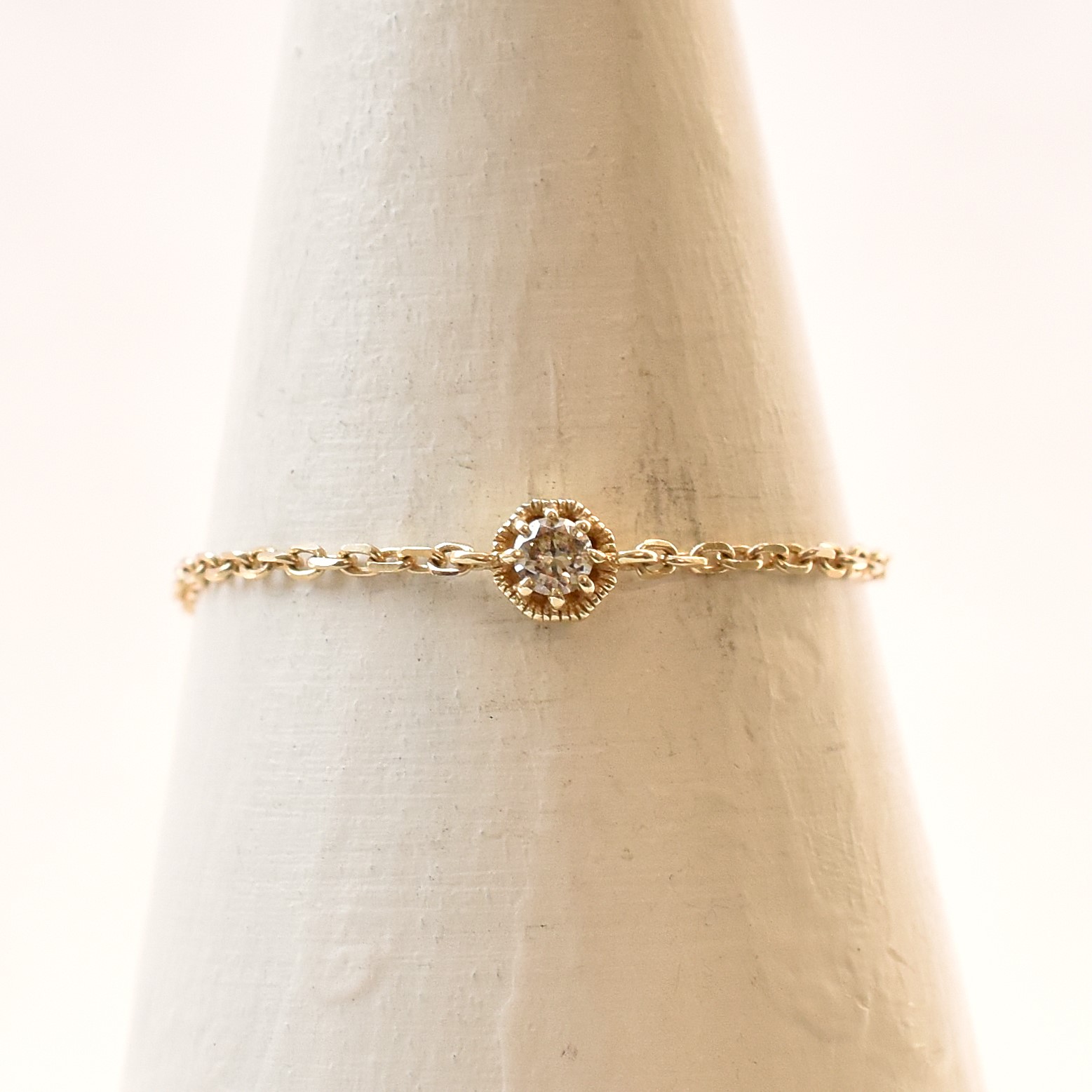 【109R0346-TTLB-TY】K10YG　鑽石　戒指(錬戒)（ダイヤモンド　チェーンリング）