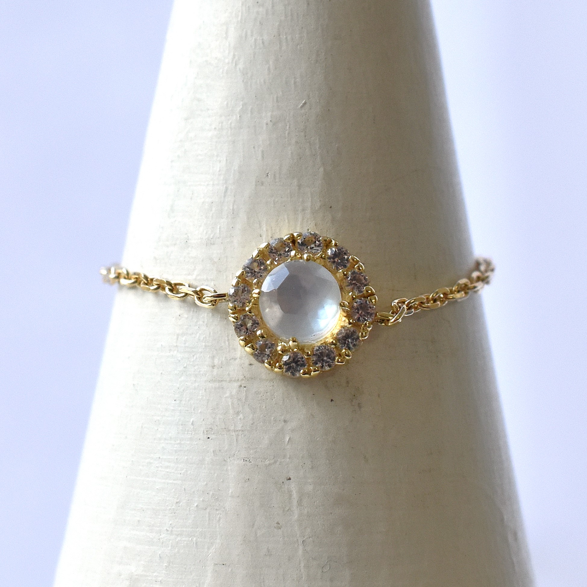 【109R0370-TY】K10YG　三層石＆White Topaz　戒指(錬戒)（トリプレット＆ホワイトトパーズ　チェーンリング）