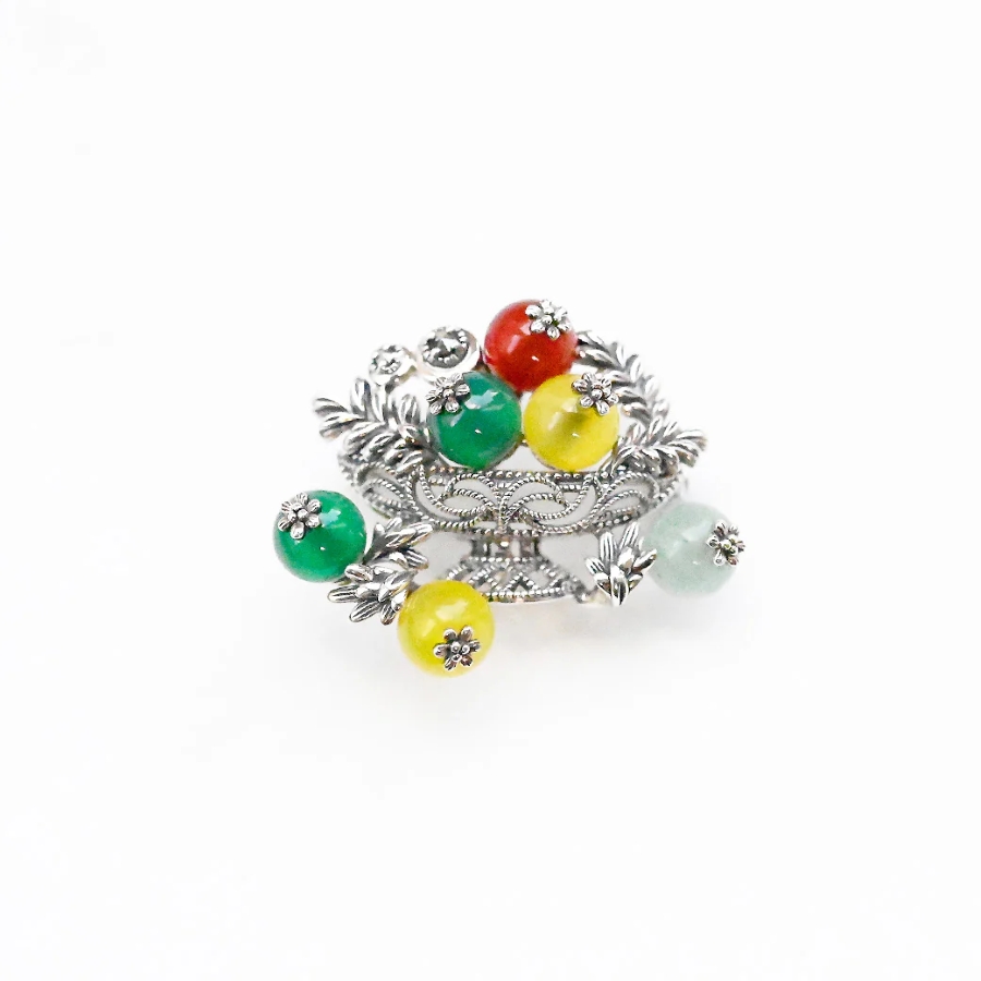 【202C0906-TY】SV　カーネリアン＆アゲート　セザンヌ・コンポート ブローチペンダント